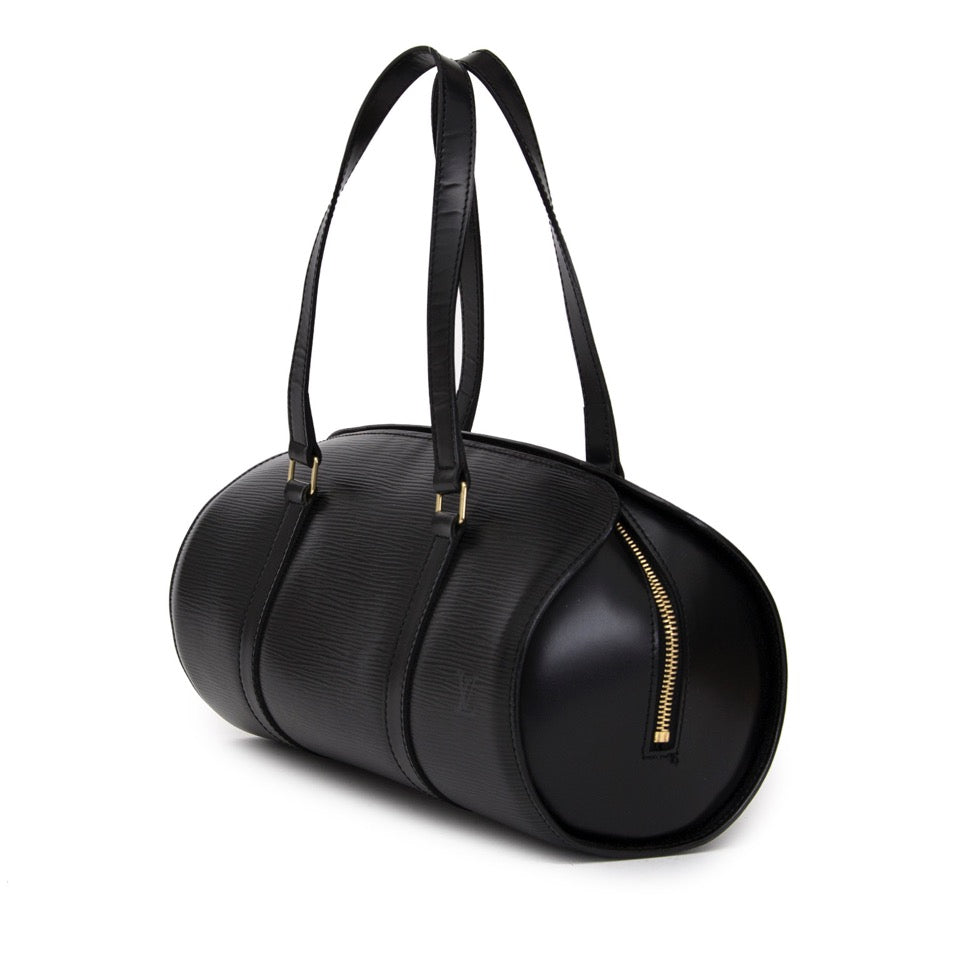 Buy Louis Vuitton Black Epi Soufflot top handle and shoulder bag at the right price at LabelLOV vintage webshop. Luxe, vintage, fashion. Safe and secure online shopping. Antwerp, Belgium.