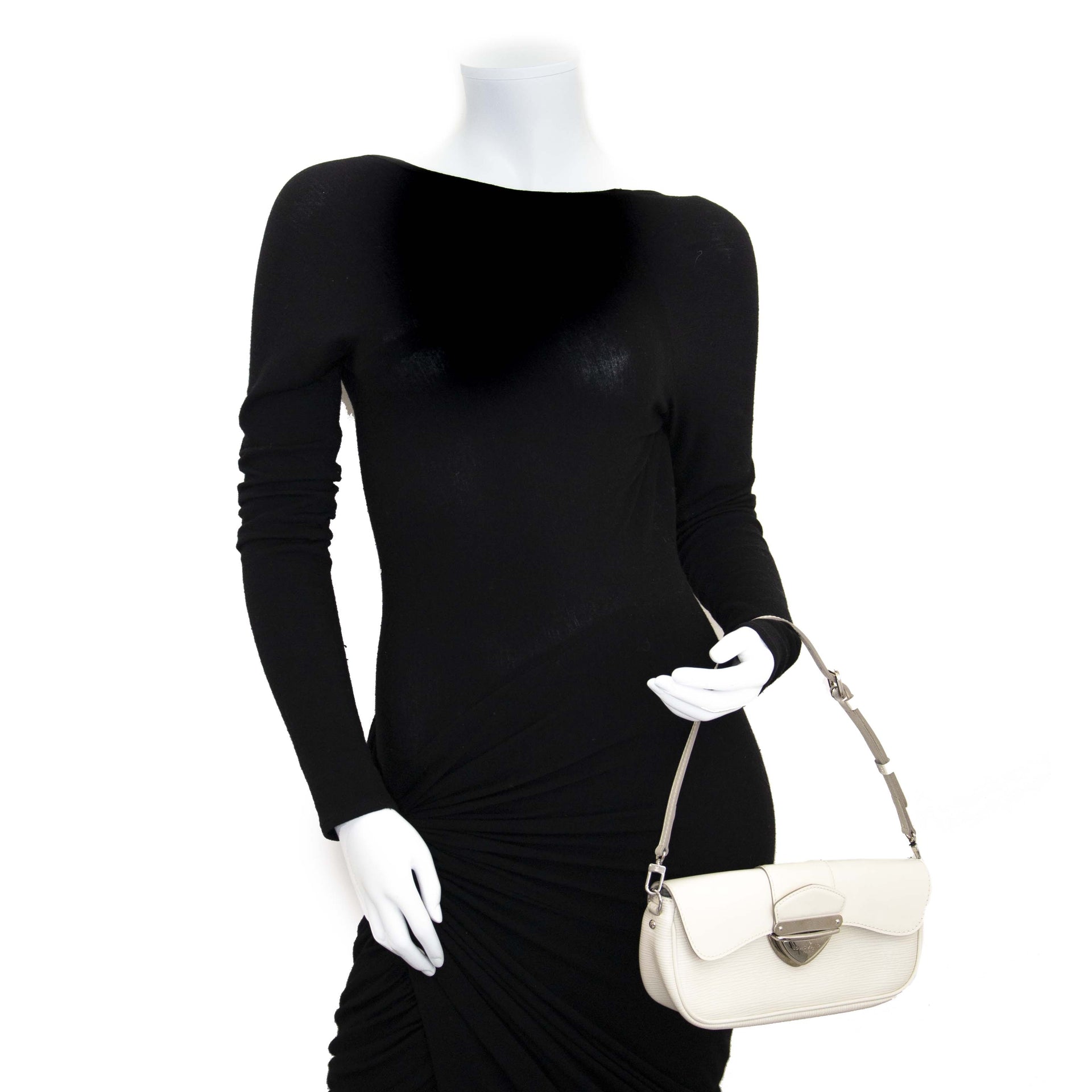 Louis Vuitton White Epi Leather Montaigne Clutch Bag now for sale at labellov vintage fashion webshop belgium