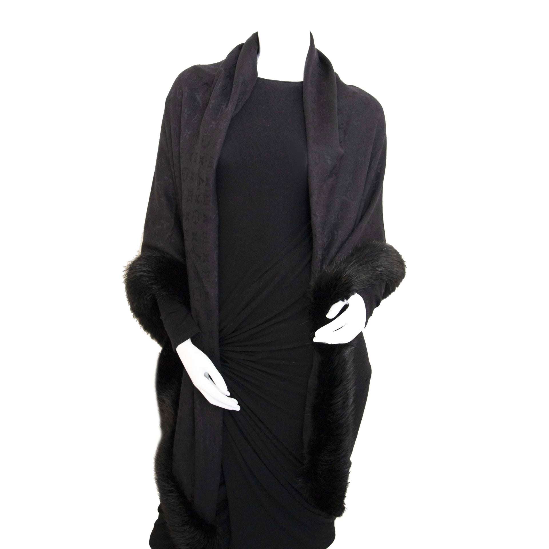 Louis Vuitton Monogram V Fur Shawl for sale online at labellov secondhand designer vintage webstore