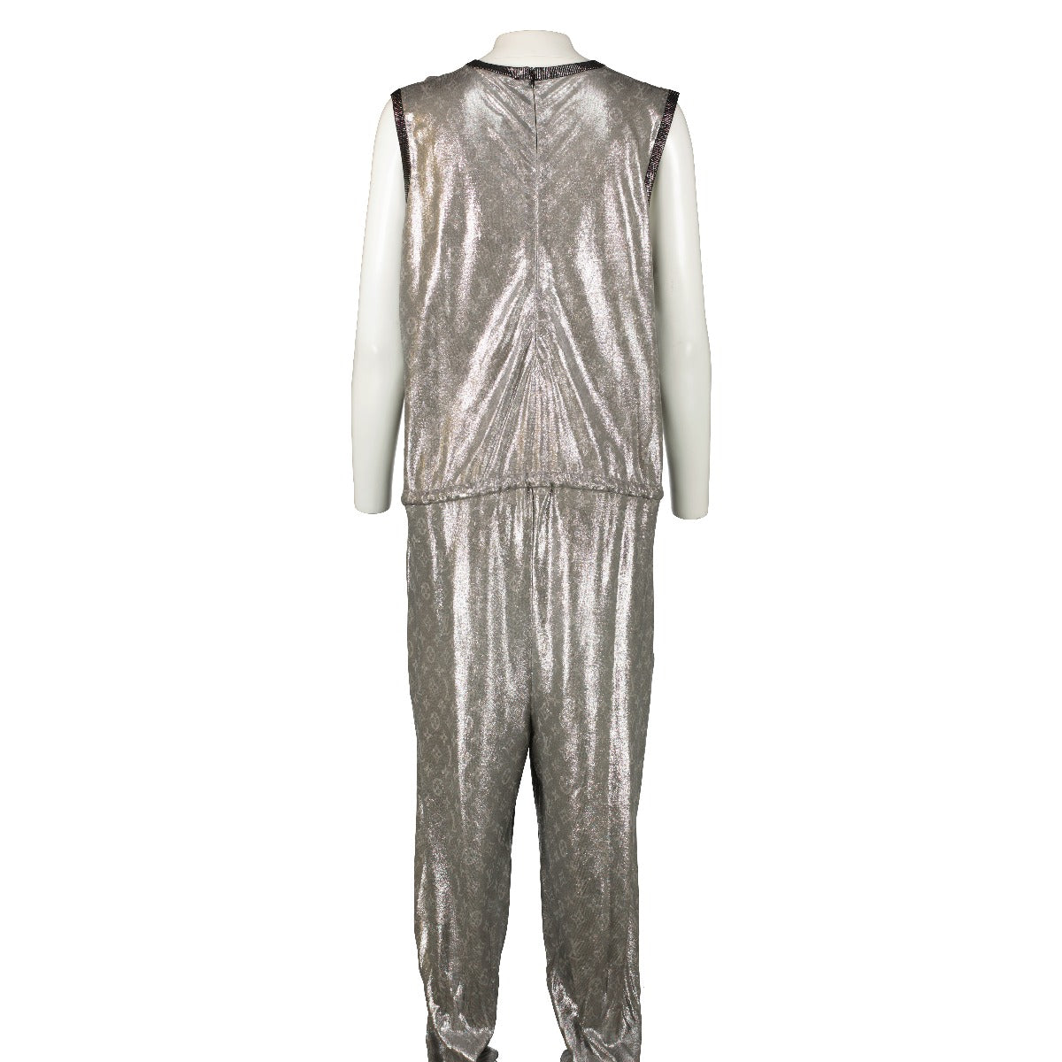 Louis Vuitton Metallic Silver Monogram Sleeveless Jumpsuit
