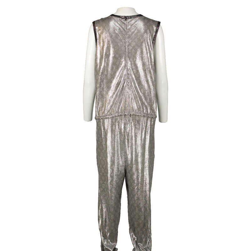 Louis Vuitton Metallic Silver Monogram Sleeveless Jumpsuit