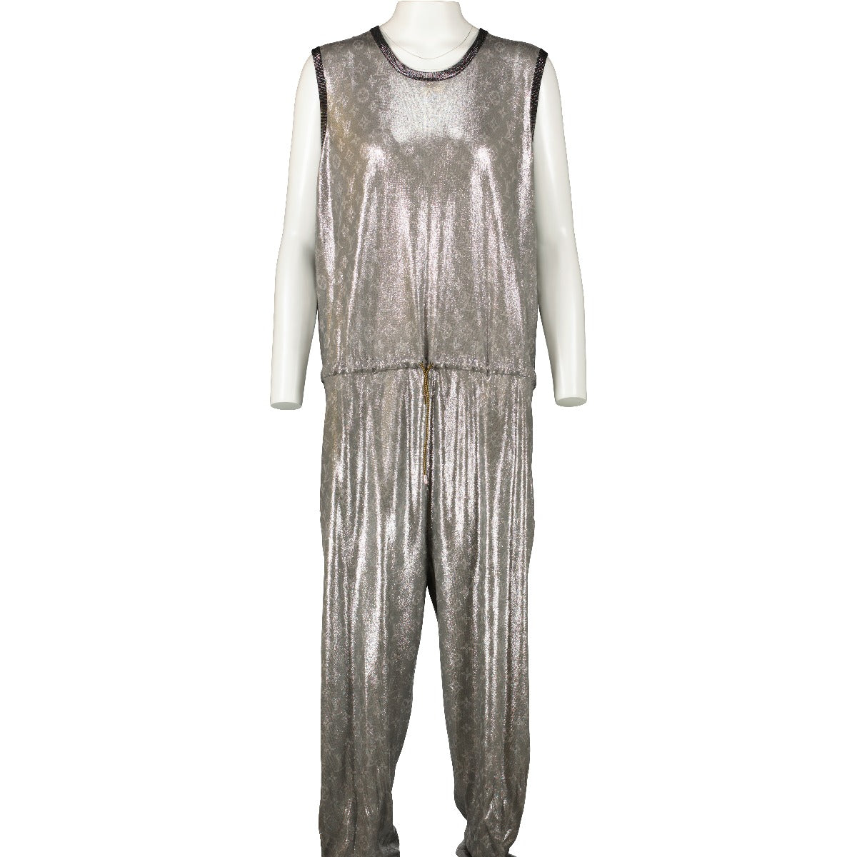 Louis Vuitton Metallic Silver Monogram Sleeveless Jumpsuit