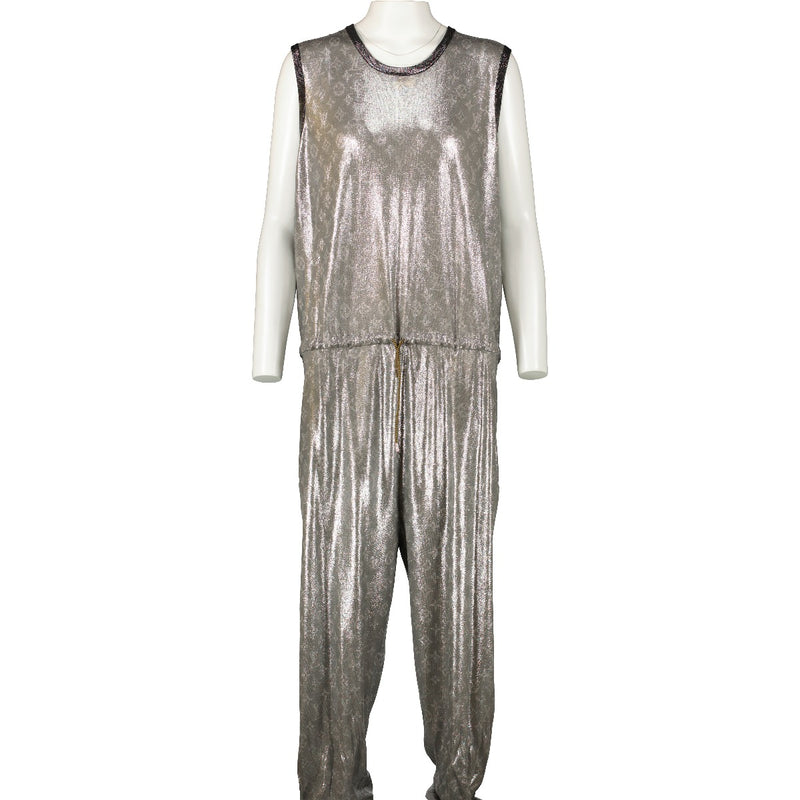 Louis Vuitton Metallic Silver Monogram Sleeveless Jumpsuit