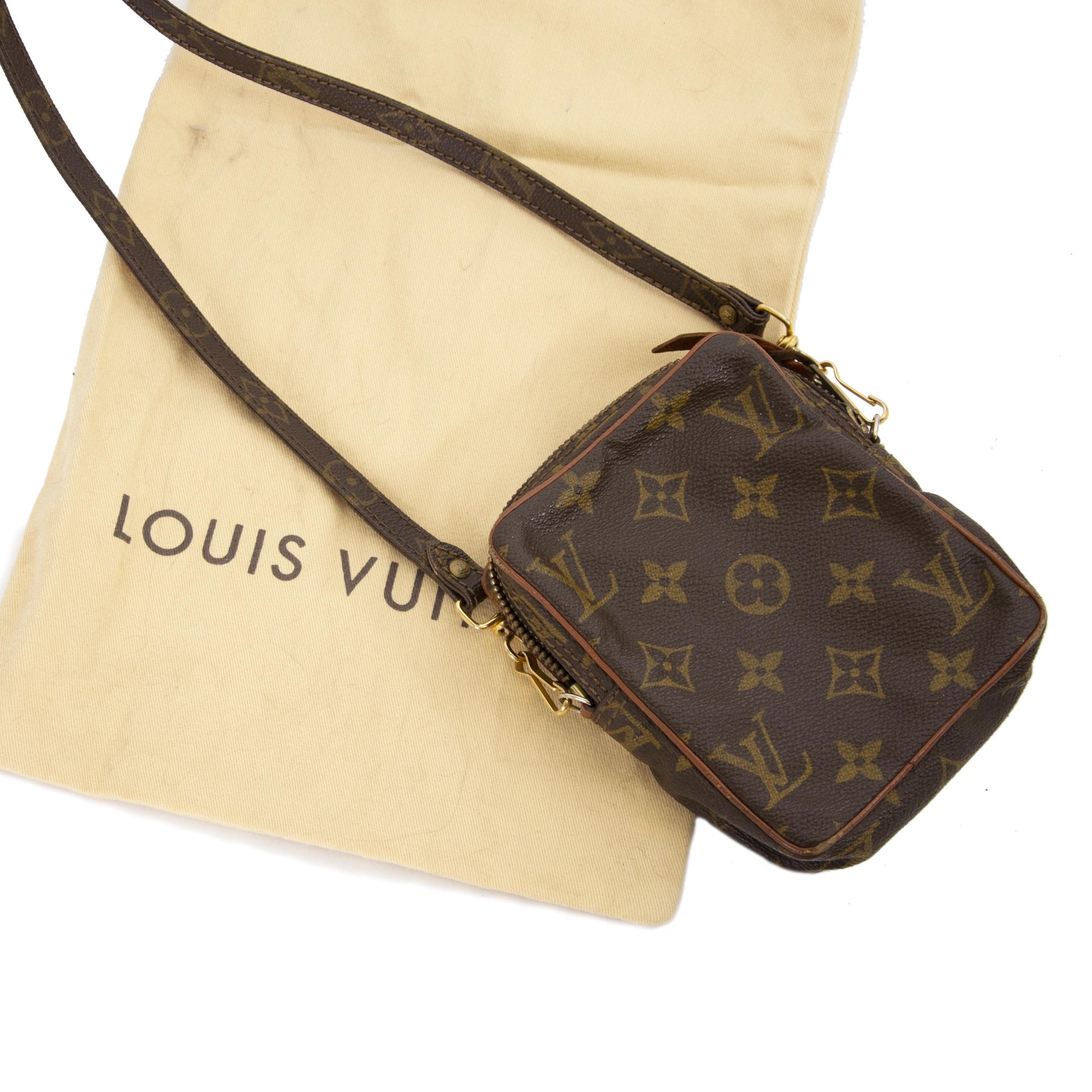 Louis Vuitton Monogram Canvas Mini Danube Pochette Cross Body Bag now for sale at labellov vintage fashion webshop belgium