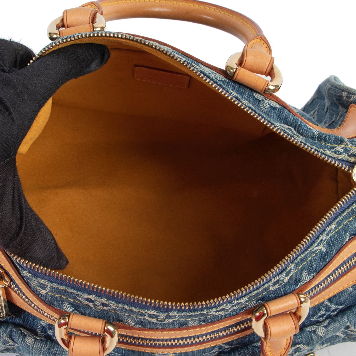 Original Vintage Louis Vuitton Blue Monogram Jeans Neo Speedy in very good condition for sale on Labellov vintage site for 2nd hand designer items