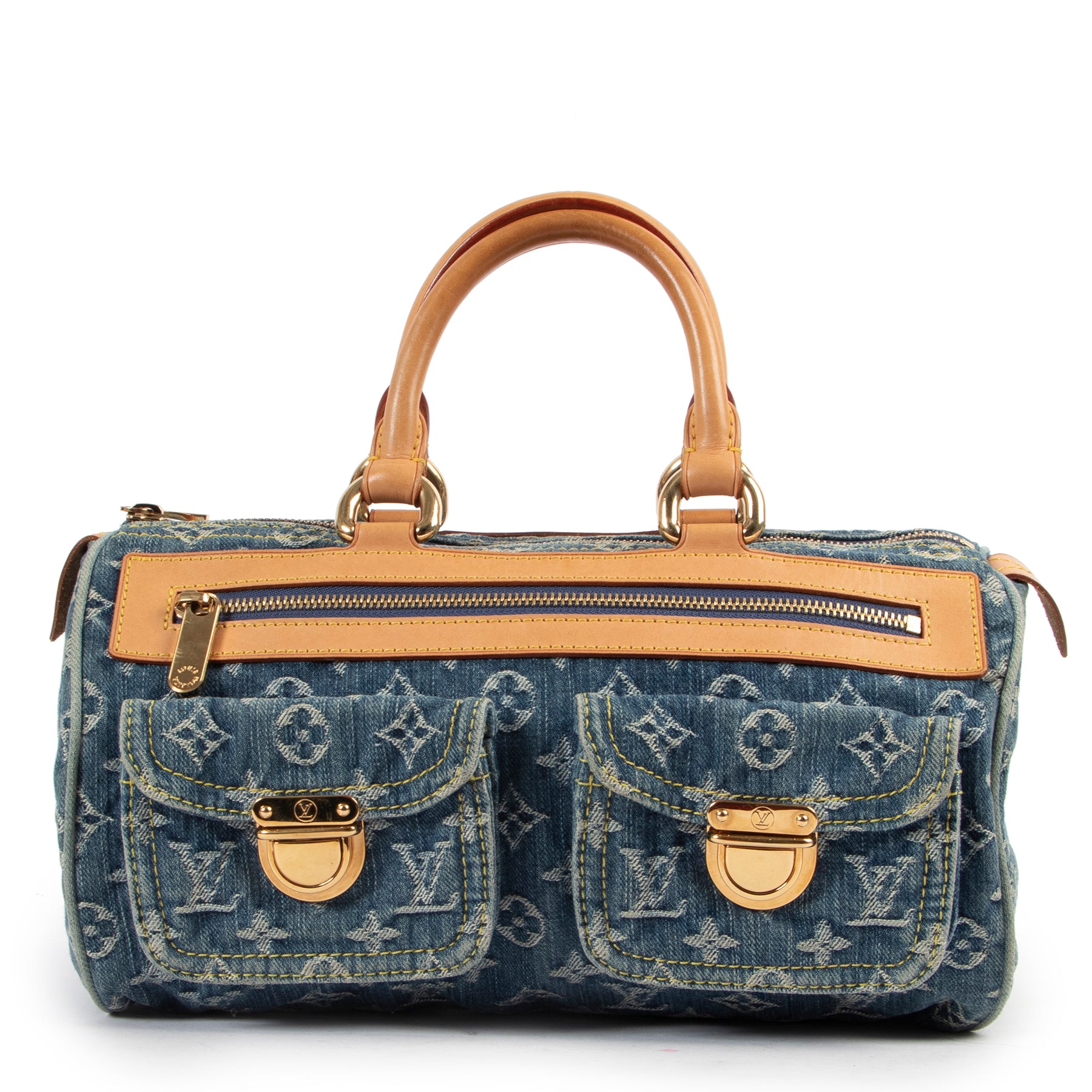 Original Vintage Louis Vuitton Blue Monogram Jeans Neo Speedy in very good condition for sale on Labellov vintage site for 2nd hand designer items