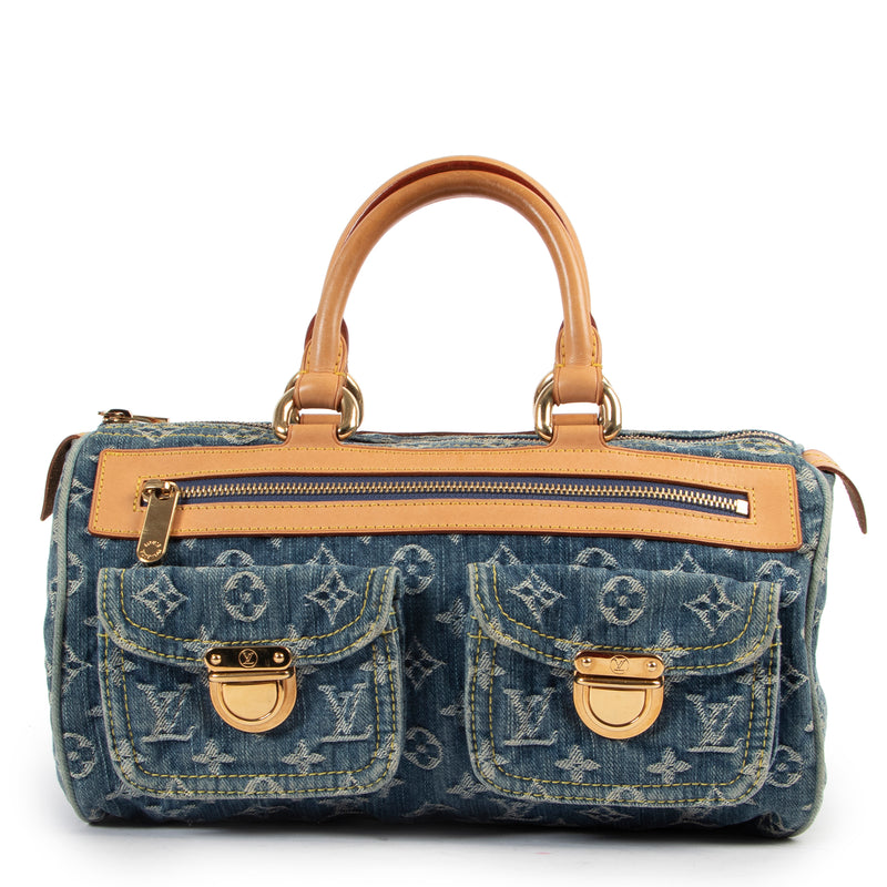 Original Vintage Louis Vuitton Blue Monogram Jeans Neo Speedy in very good condition for sale on Labellov vintage site for 2nd hand designer items