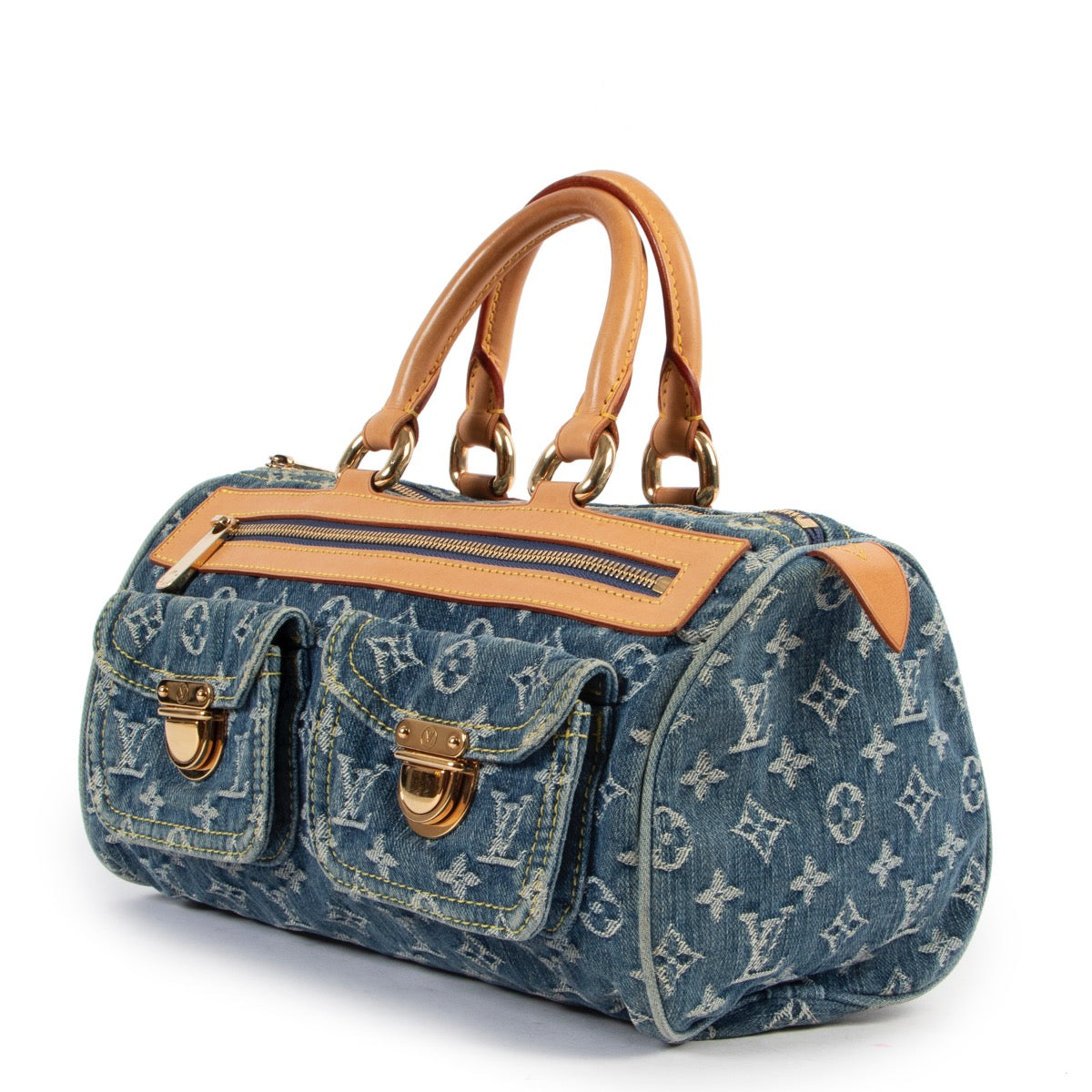 Original Vintage Louis Vuitton Blue Monogram Jeans Neo Speedy in very good condition for sale on Labellov vintage site for 2nd hand designer items