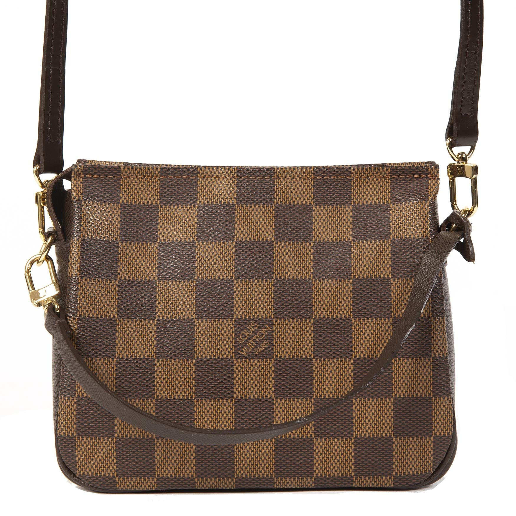 Authentieke tweedehands Louis Vuitton Vintage 1999 Damier Trousse Square Pochette juiste prijs veilig online winkelen LabelLOV webshop luxe merken winkelen Antwerpen België mode fashion