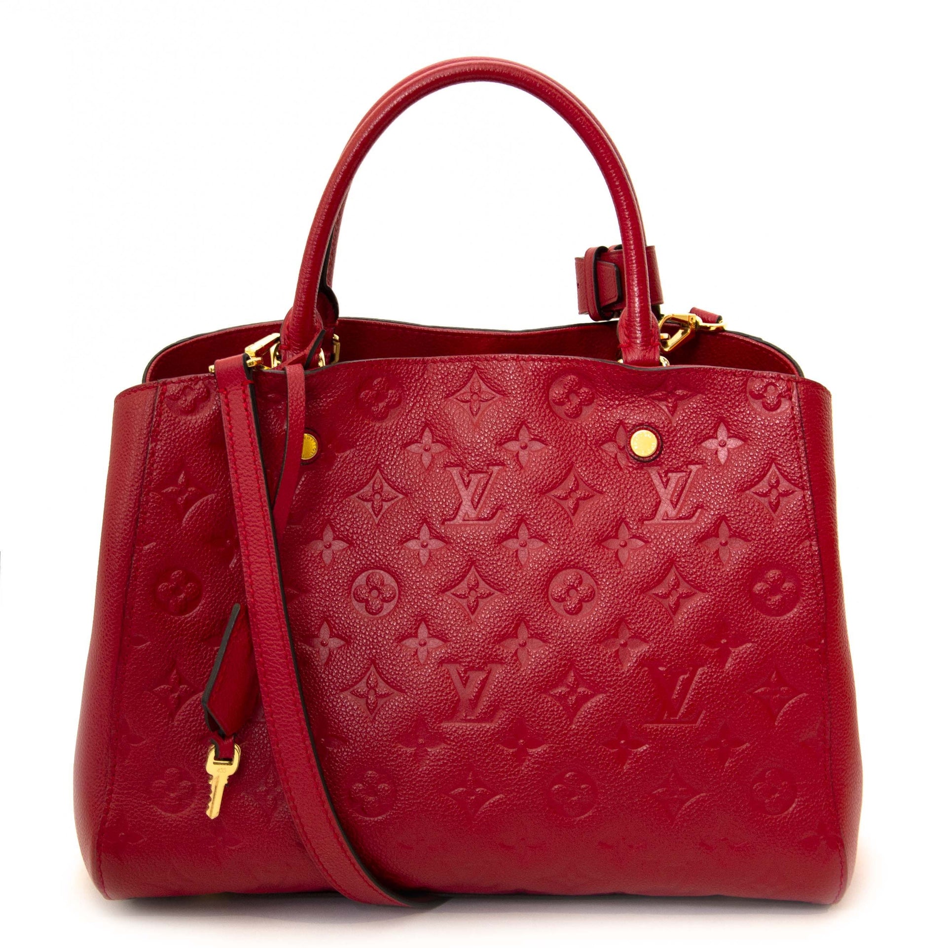 Louis Vuitton Red Montaigne MM Monogram Empreinte Top Handle Bag