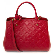 acheter en ligne seconde main Louis Vuitton Red Montaigne MM Monogram Empreinte Top Handle Bag