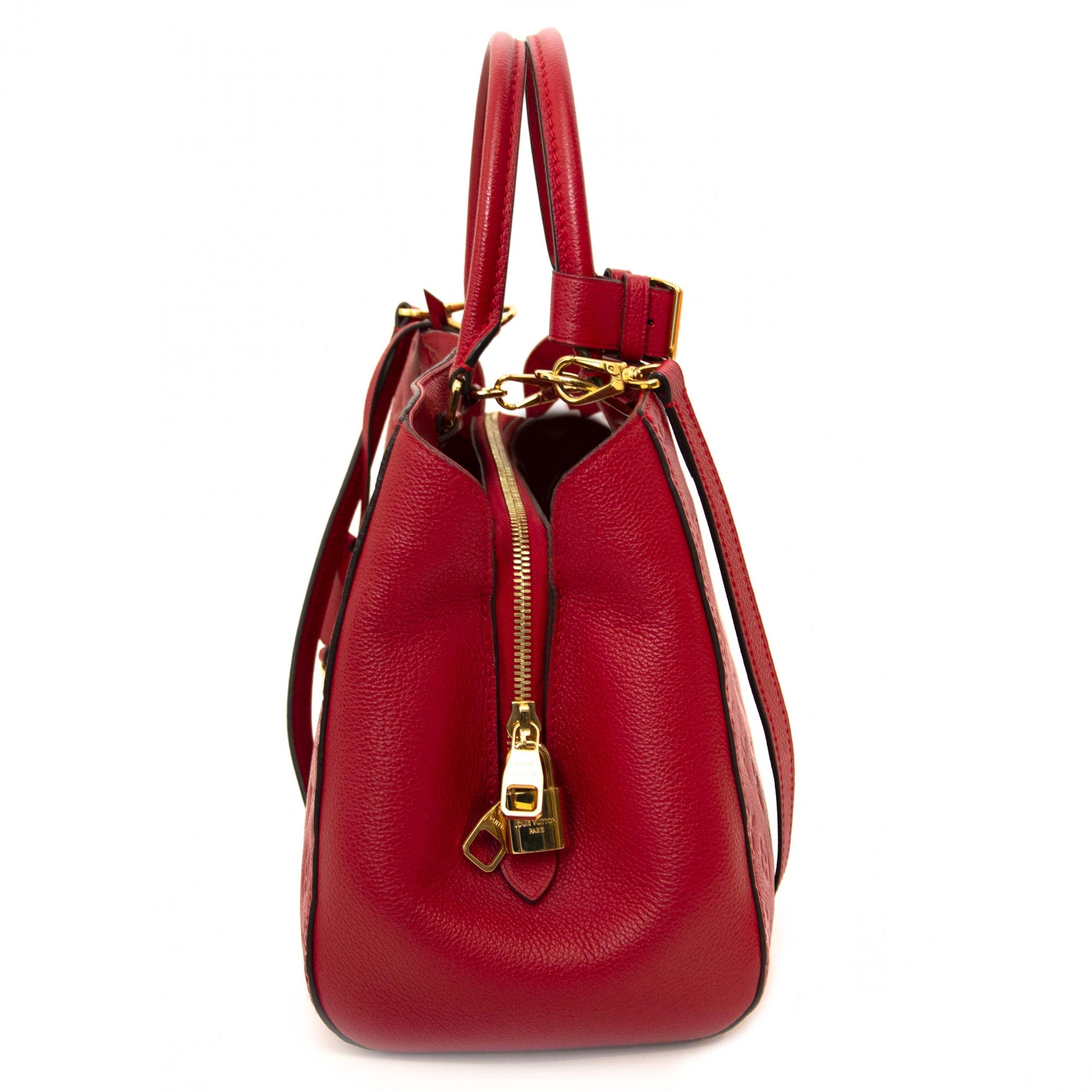 Louis Vuitton Red Montaigne MM Monogram Empreinte Top Handle Bag