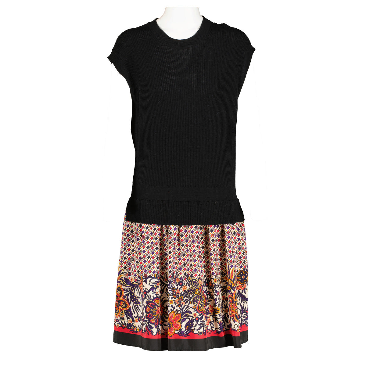 Louis Vuitton 2017 Wool Knitted Silk Floral Print Dress - Size M