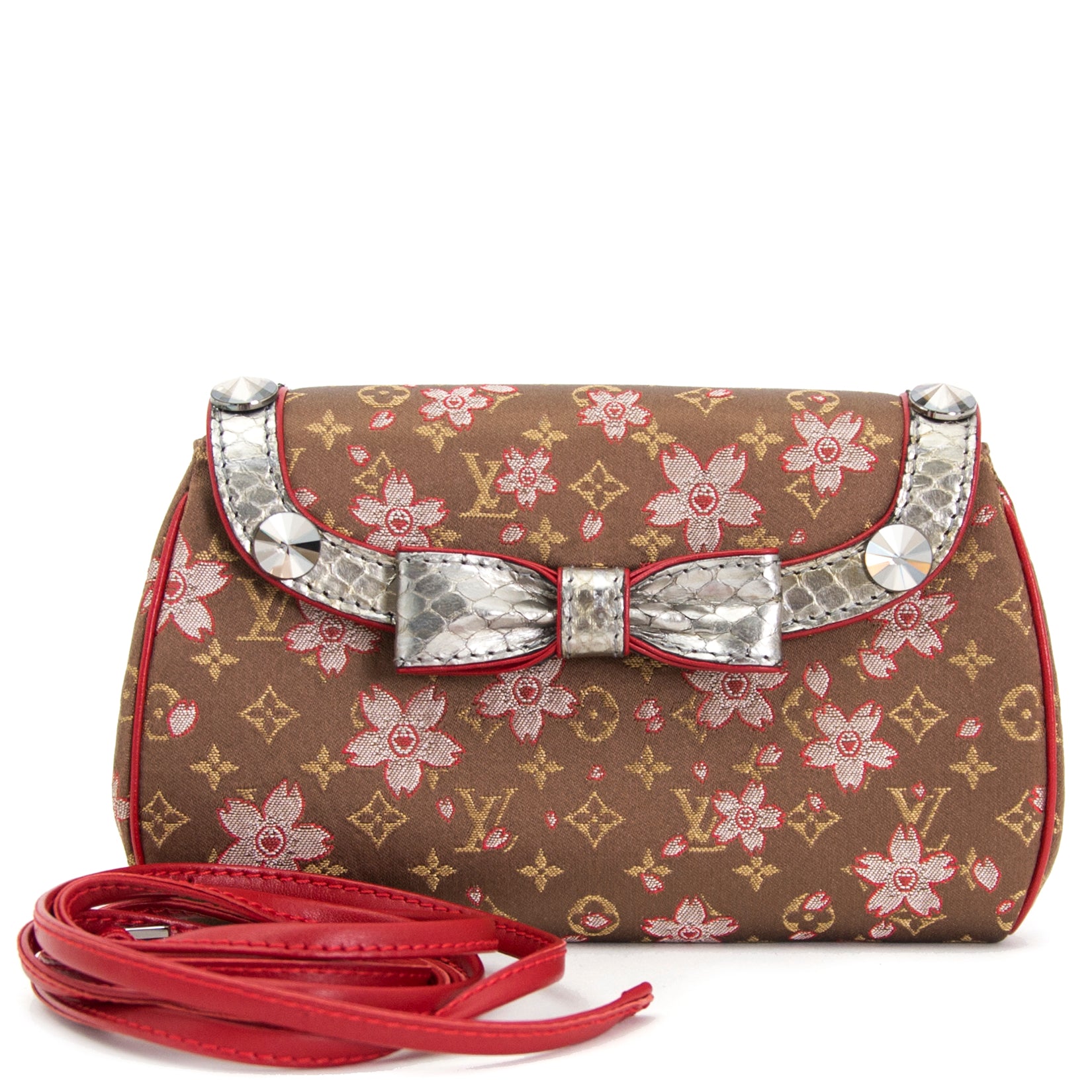shop safe online your Louis Vuitton Takashi Murakami Mini Monogram Satin Cherry Blossom Griotte Bag