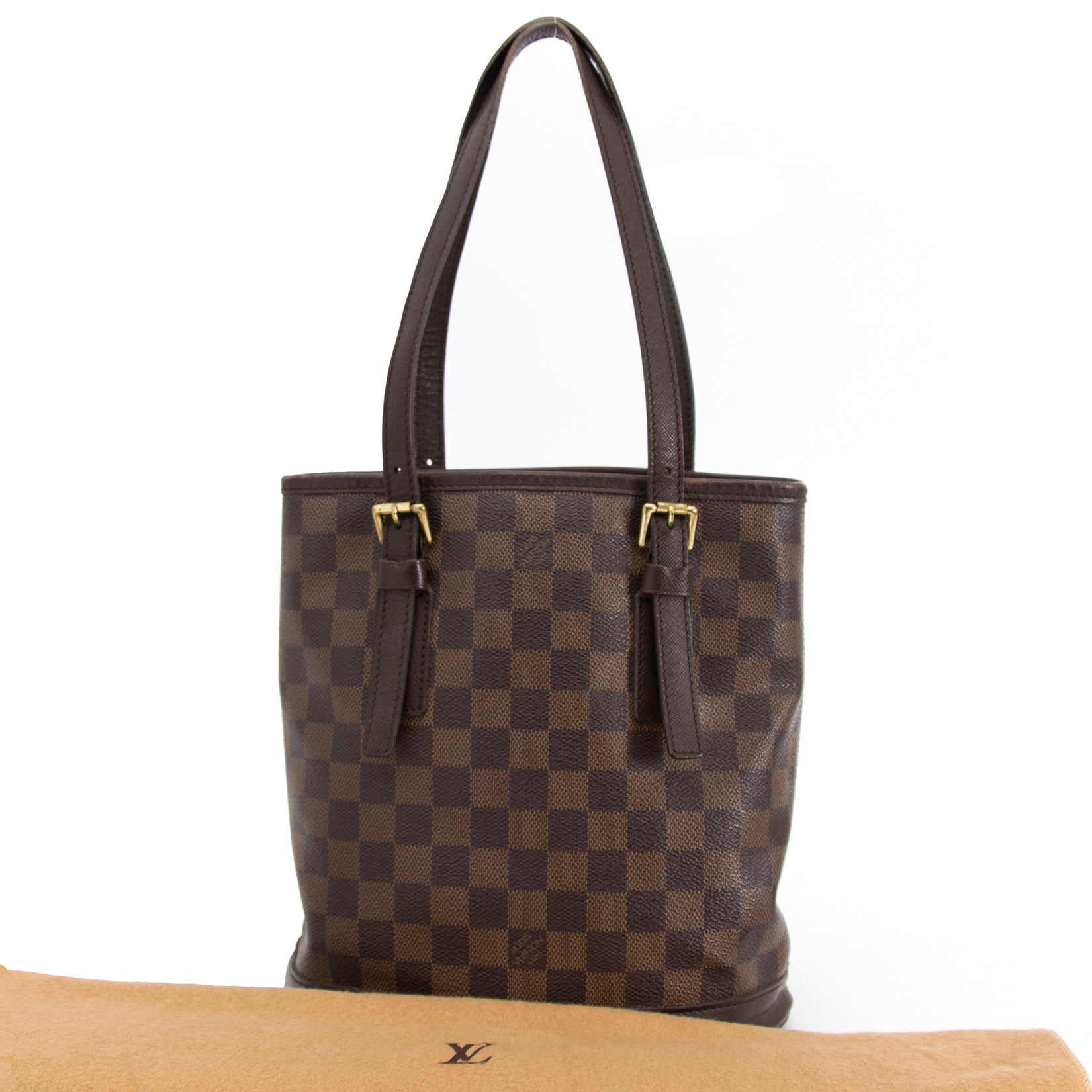 shop safe online your Louis Vuitton Damier Ebene Marais Bucket Bag PM