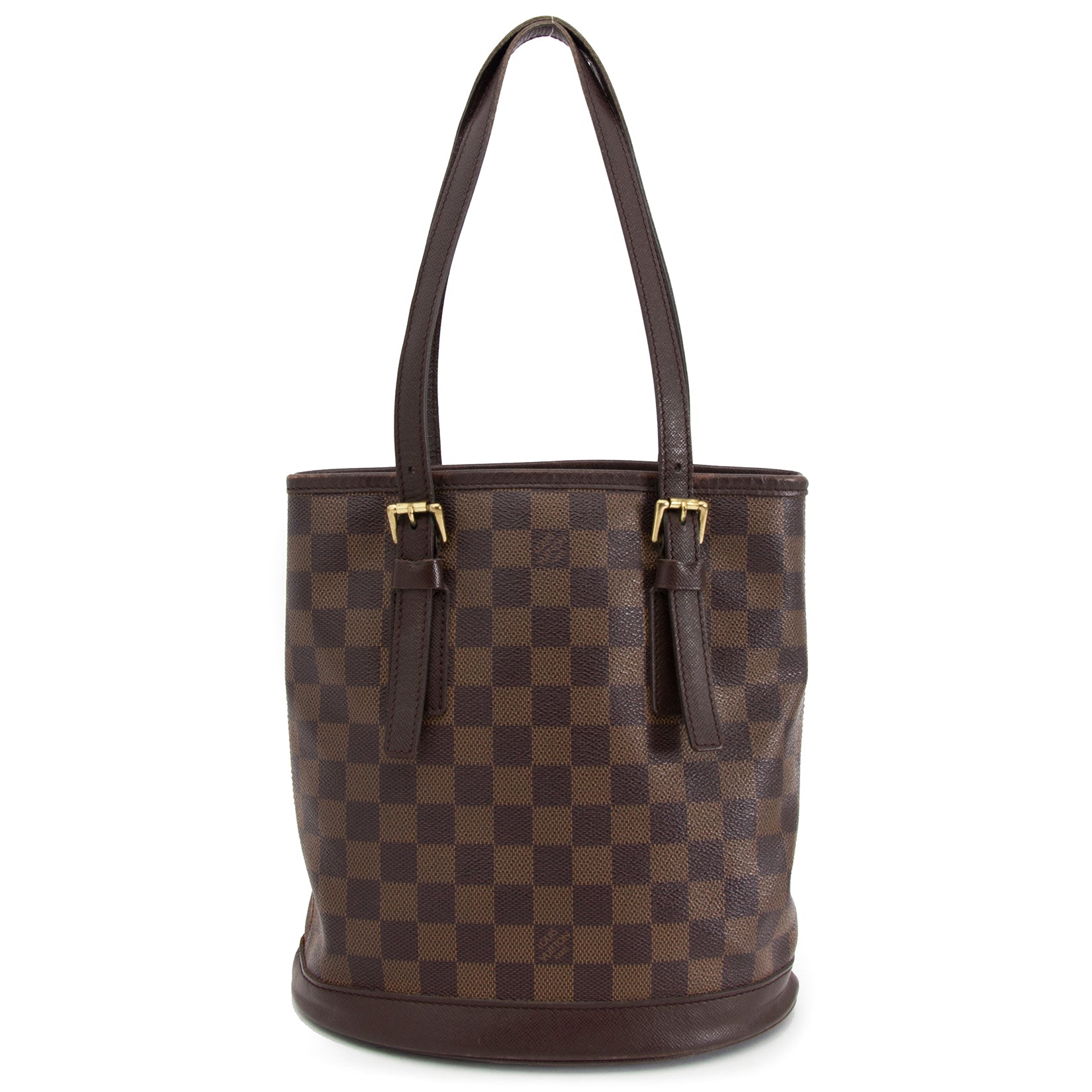 koop veilig online jouw tweedehands Louis Vuitton Damier Ebene Marais Bucket Bag PM