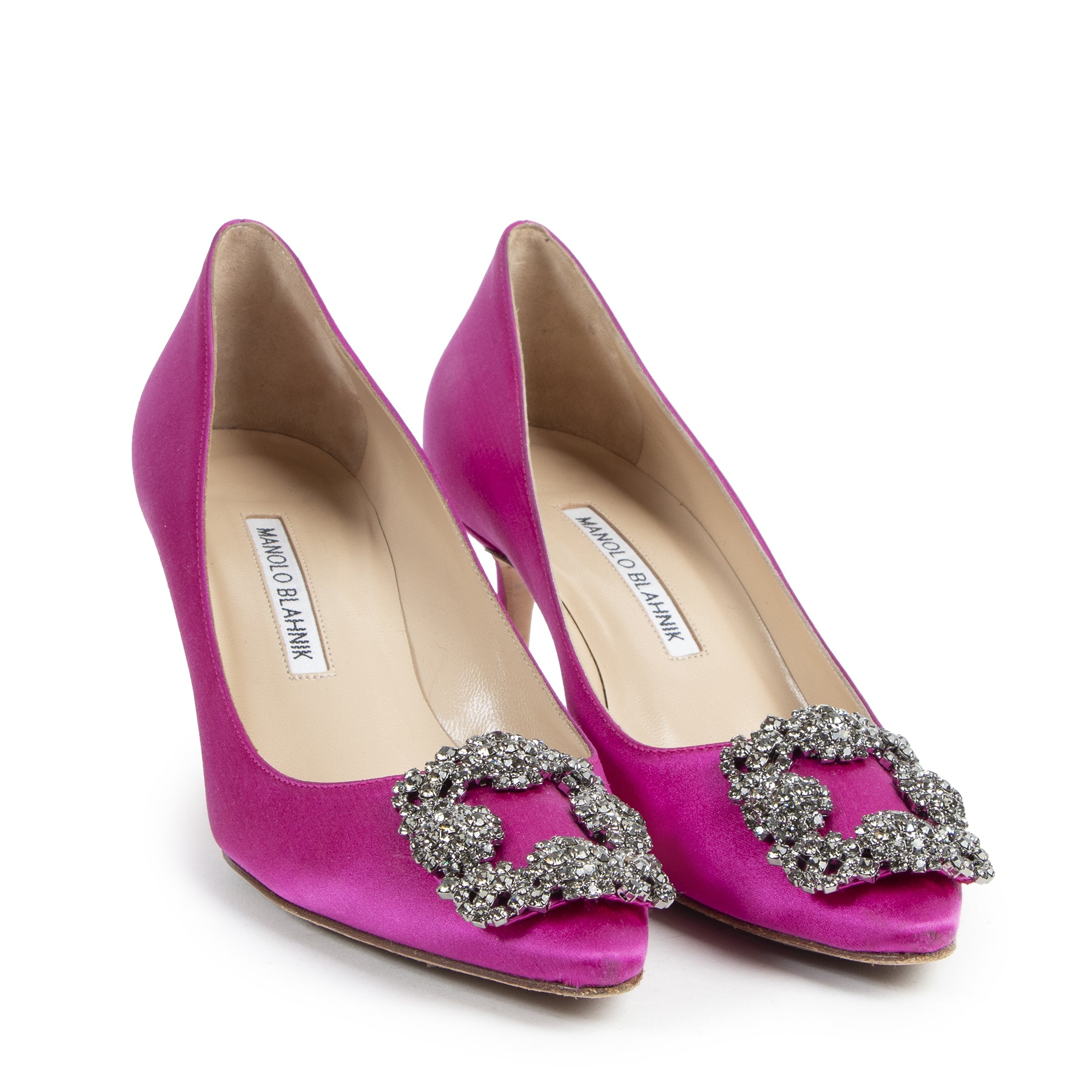 Manolo Blahnik Pink Jeweled Buckle Kitten Heel Pumps