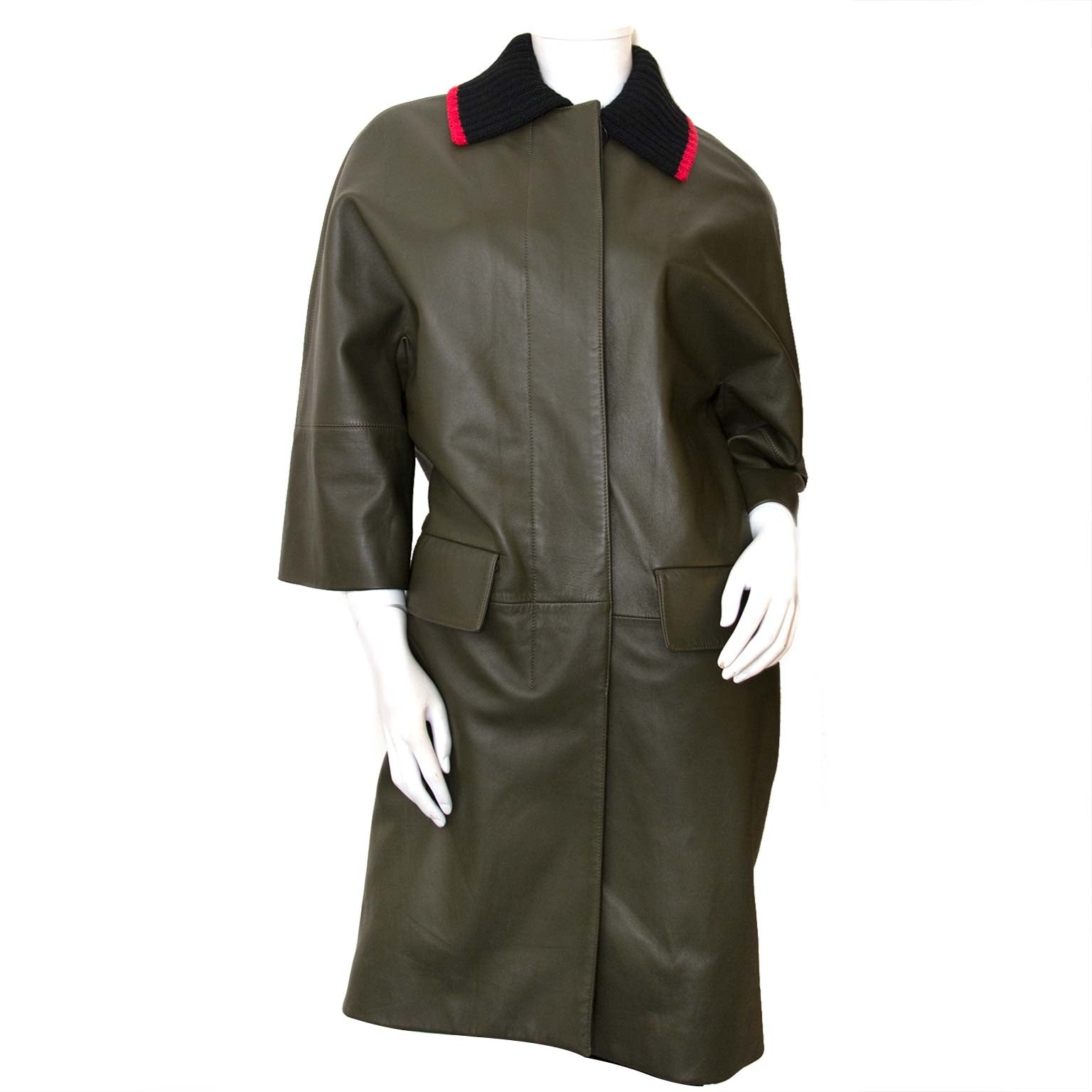 marni khaki leather coat now for sale at labellov vintage fashion webshop belgium