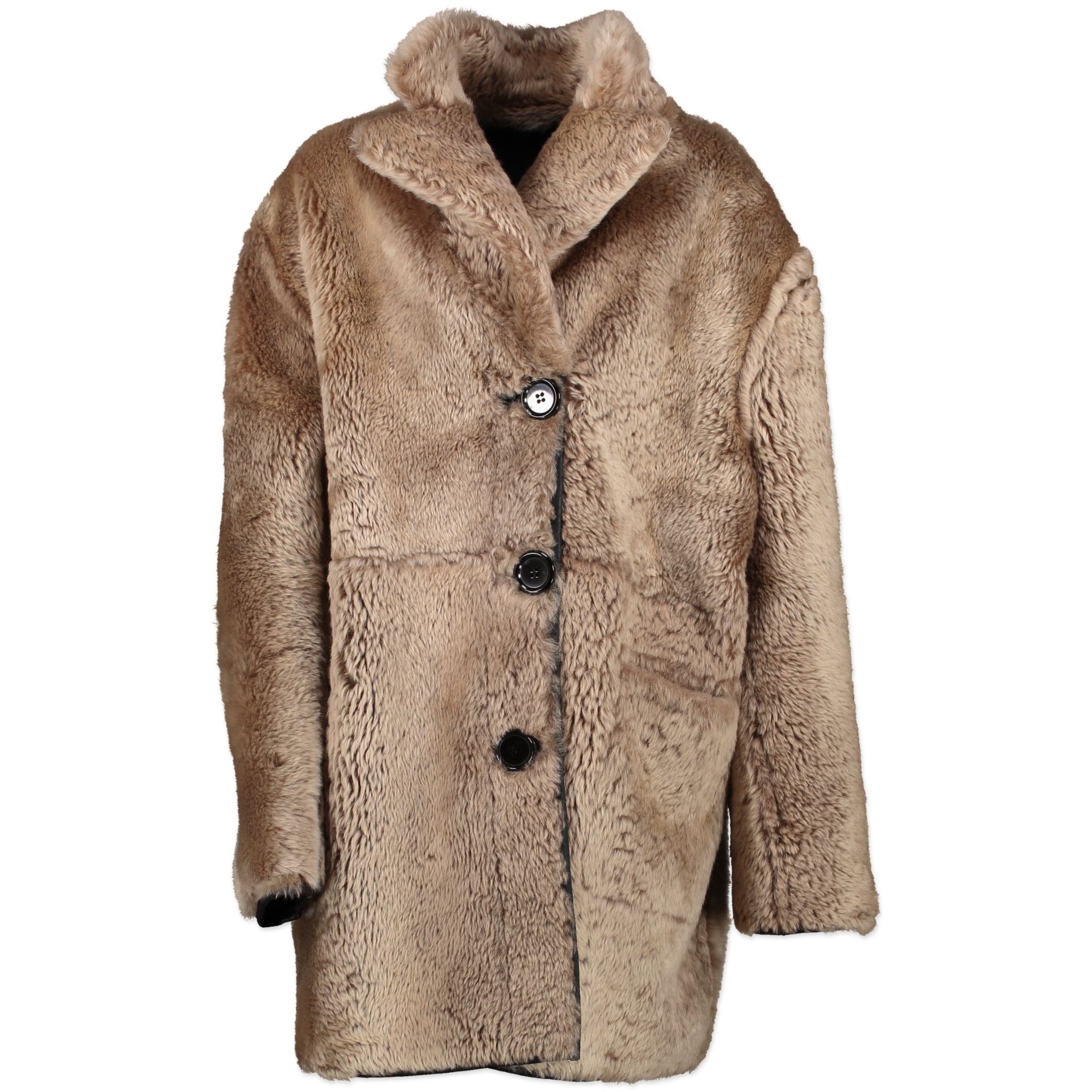 Marni Black Lamb Leather Reversible Shearling Coat - size FR40