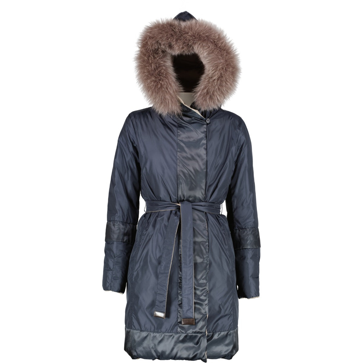 Shop safe online at Labellov in Antwerp this 100% authentic second hand Max Mara Silver/Blue Reversible Padded Coat - Size 34