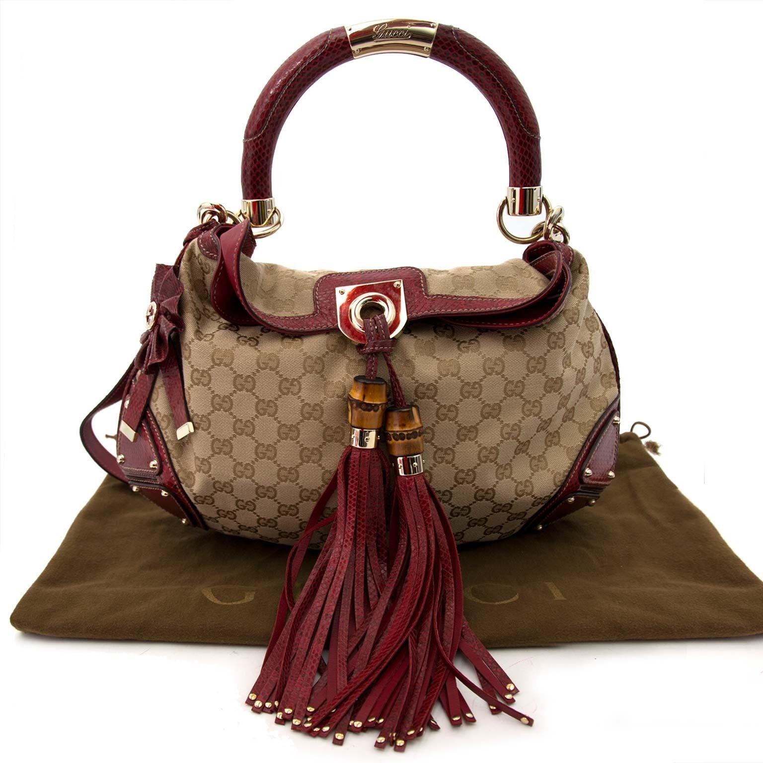 Gucci Limited Edition Monogram And Red Python Indy Bag