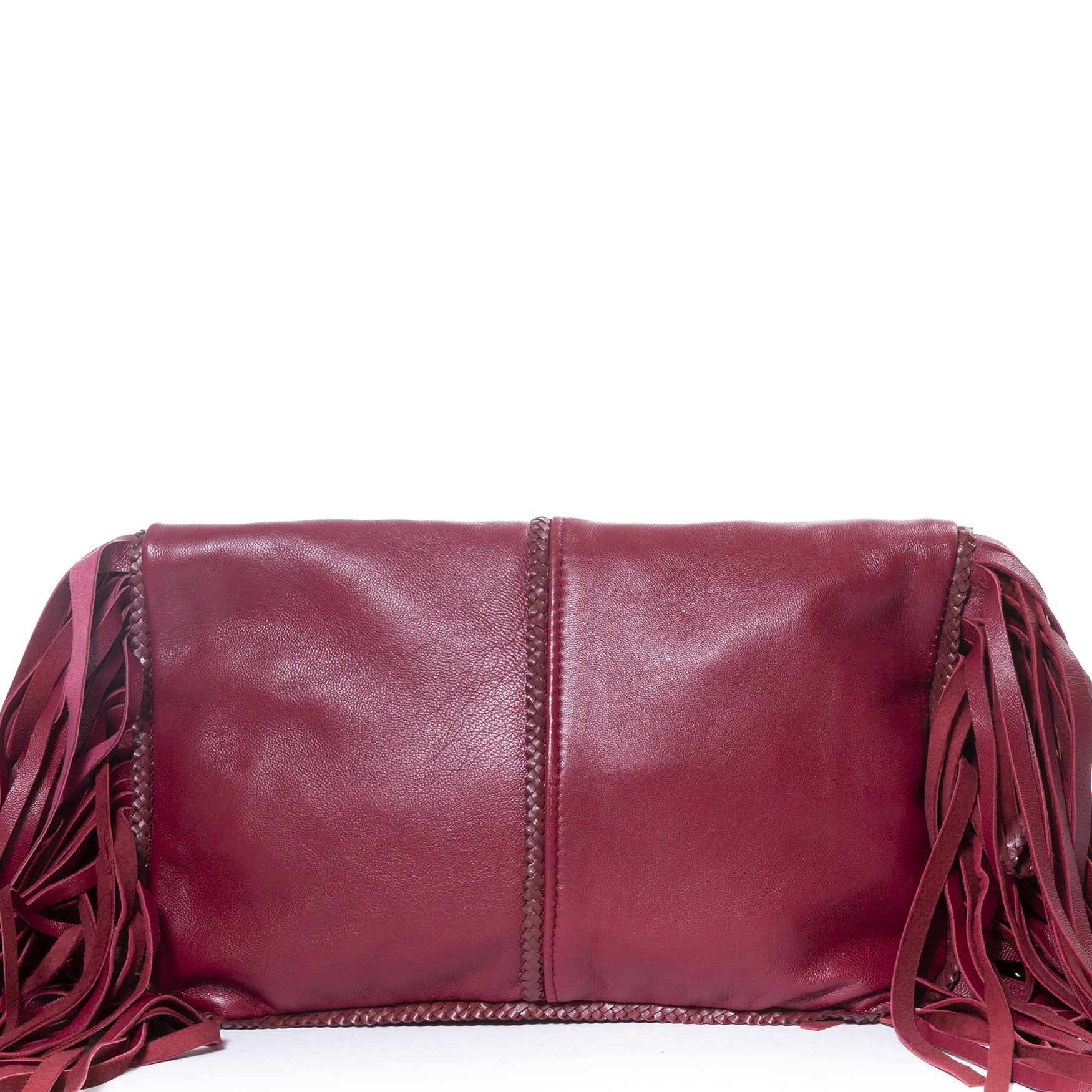 achetez Mina Vatter Red Leather Fringe Clutch chez labellov pour le meilleur prix