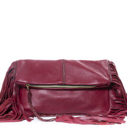 koop Mina Vatter Red Leather Fringe Clutch bij labellov aan de beste prijs