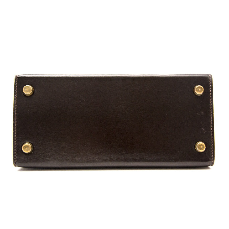 buy online luxury vintage preloved only 100% authentic Very Rare Hermès Kelly Mini 20cm Dark Brown Boxcalf