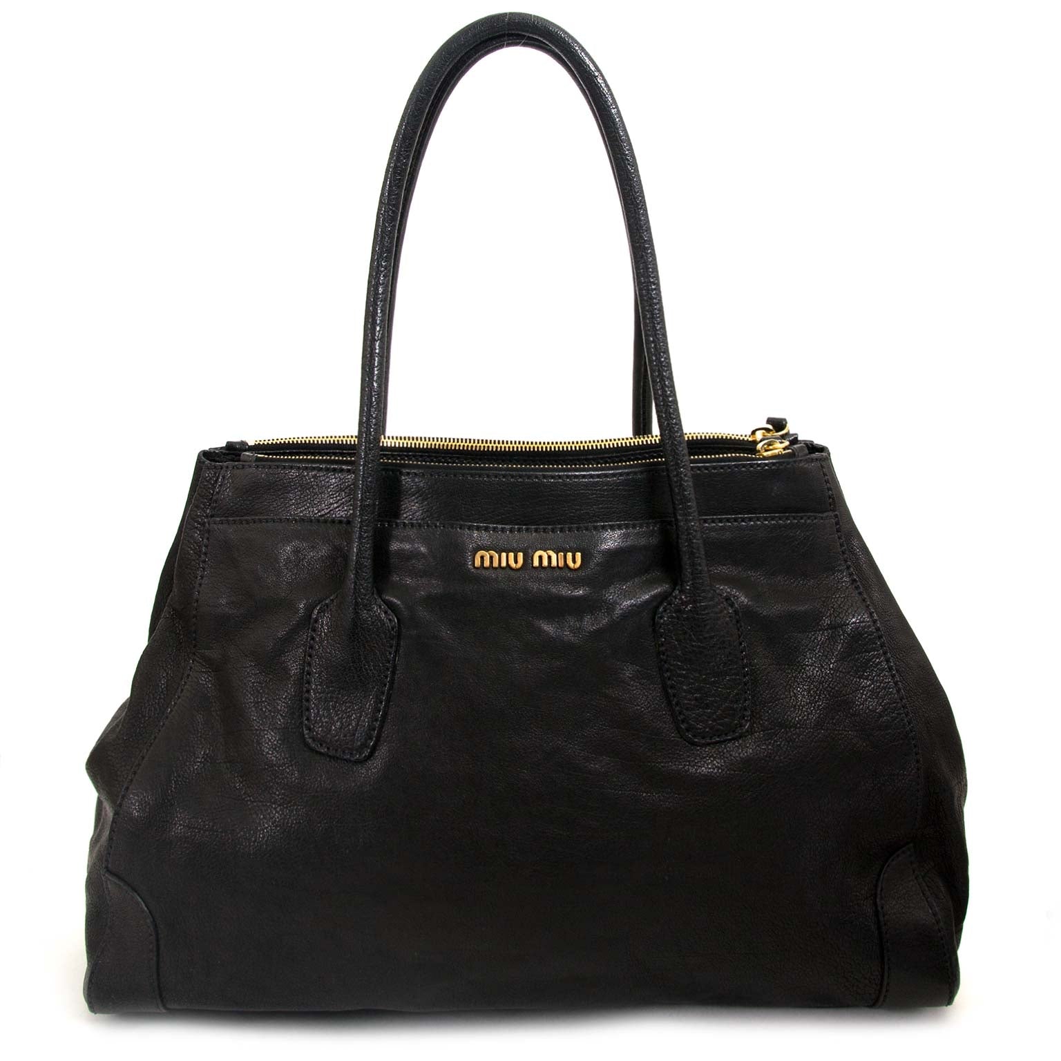 miu miu black leder schoudertas nu te koop bij labellov vintage webshop belgië