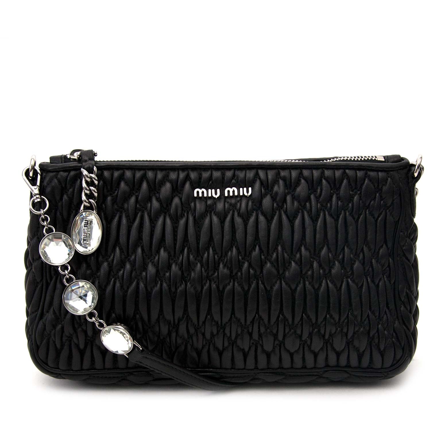 koop veilig online jou tweedehands Miu Miu Black Matelassé Leather Shoulderbag