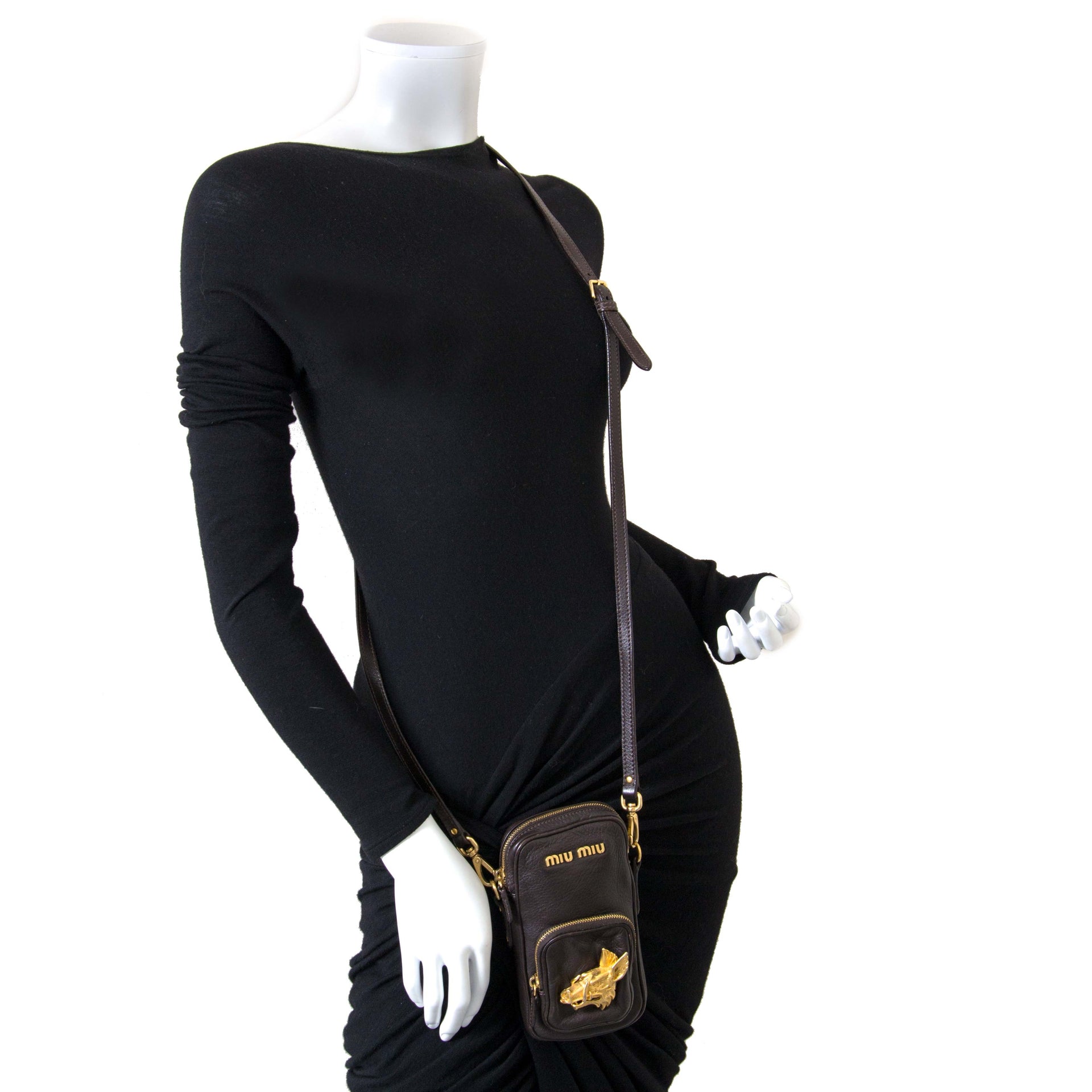Miu Miu Dark Brown Mini Shoulder Bag now for sale at labellov vintage fashion webshop belgium