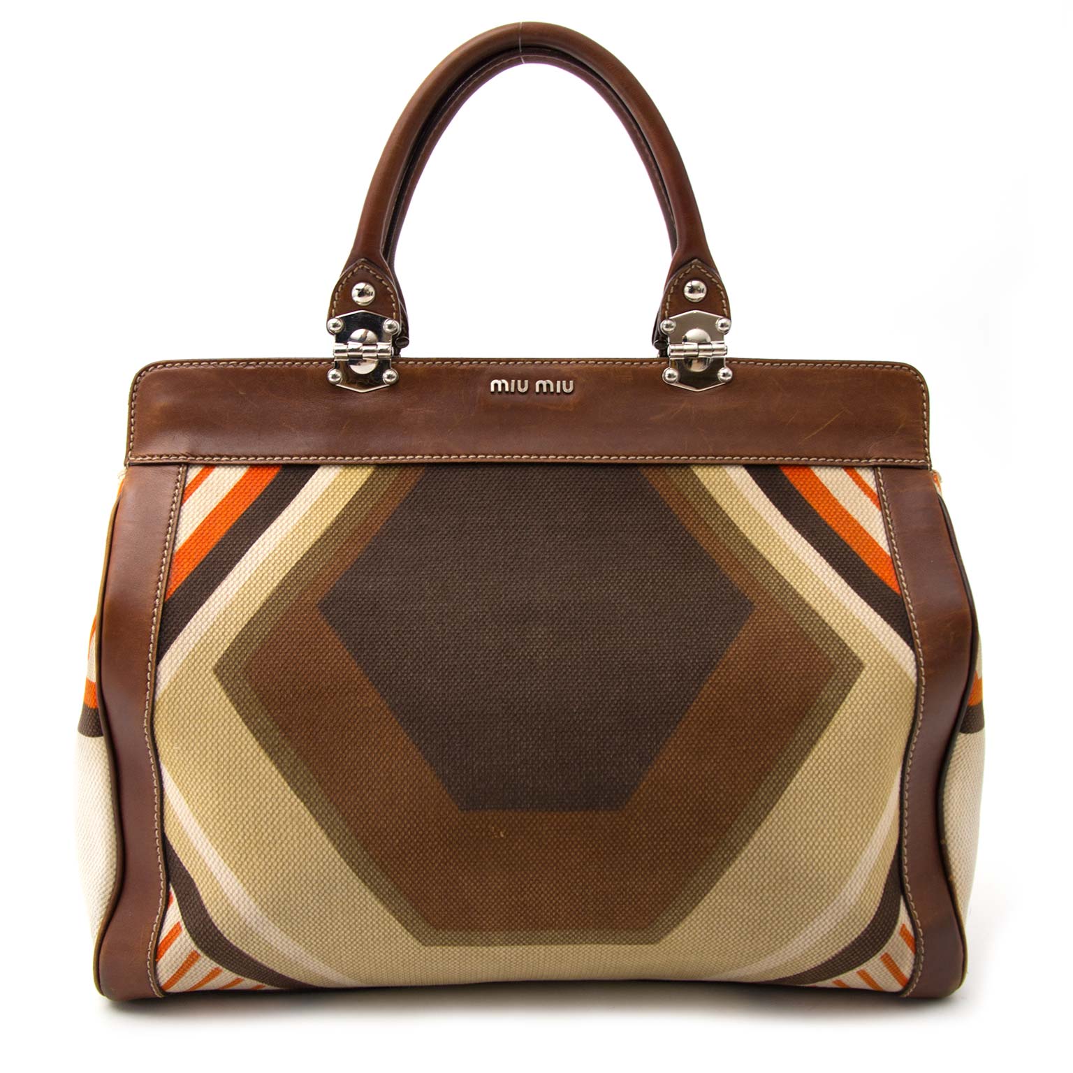 koop online aan de beste Miu Miu Canvas Tote aan de beste prijs