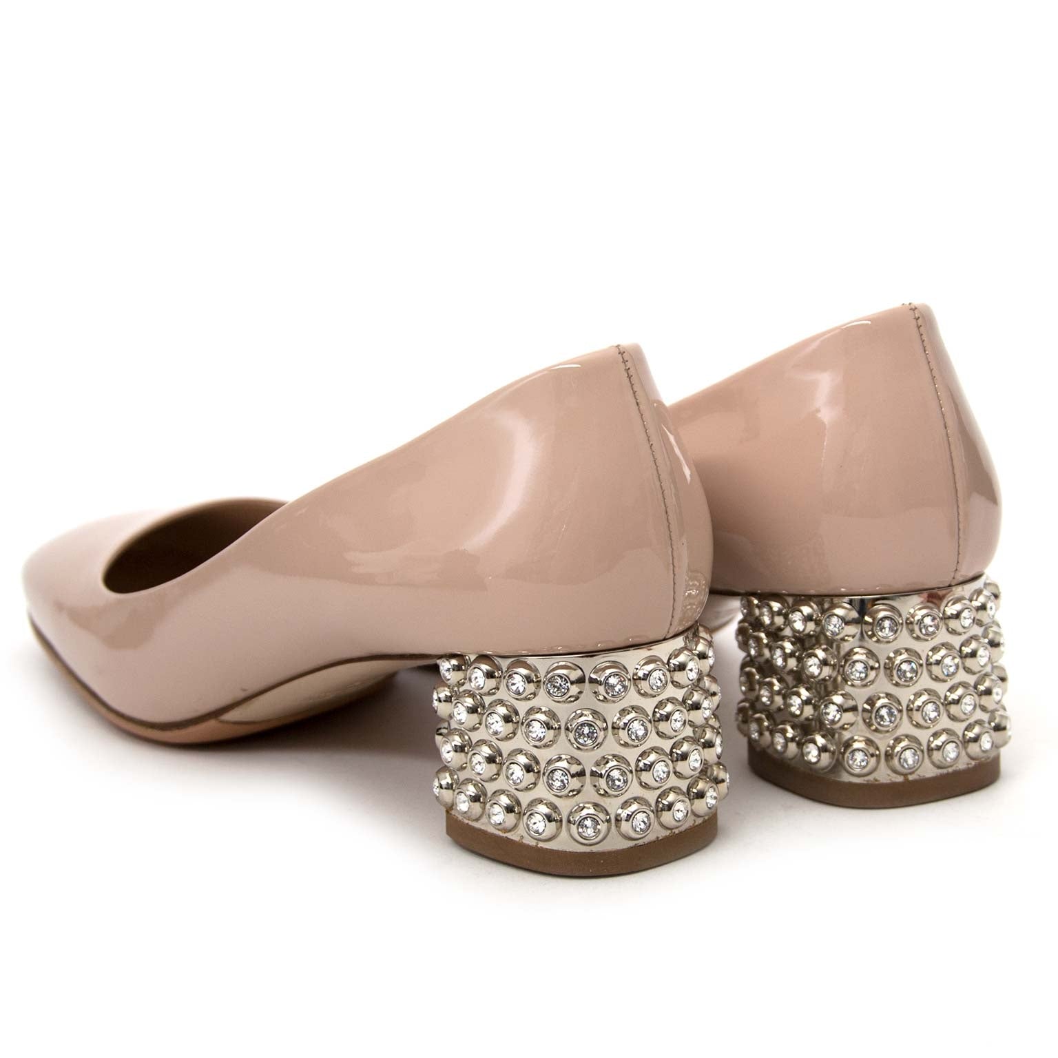 Miu Miu Crystalheel Nude Patent Leather Sandal
