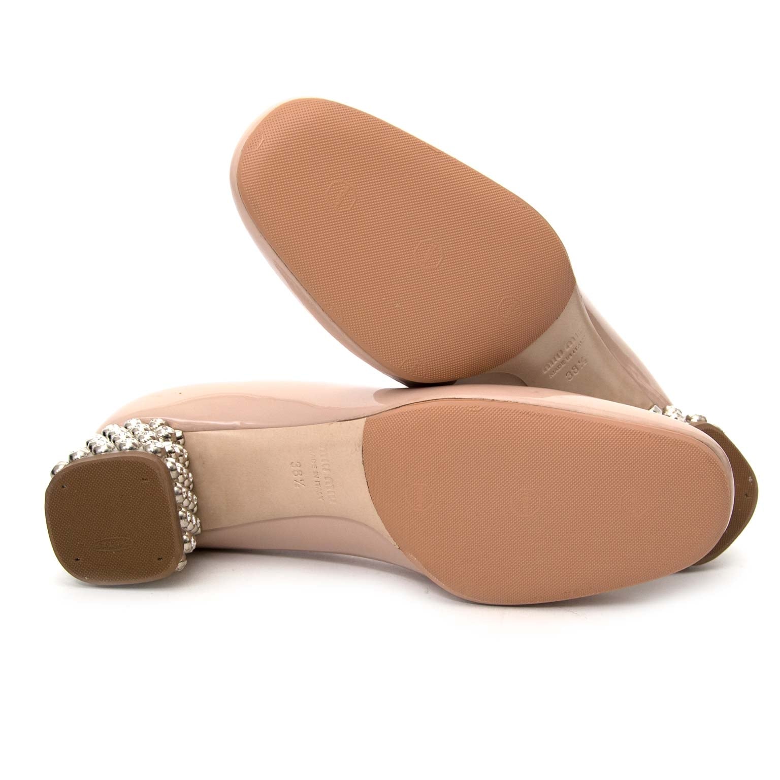 Miu Miu Crystalheel Nude Patent Leather Sandal