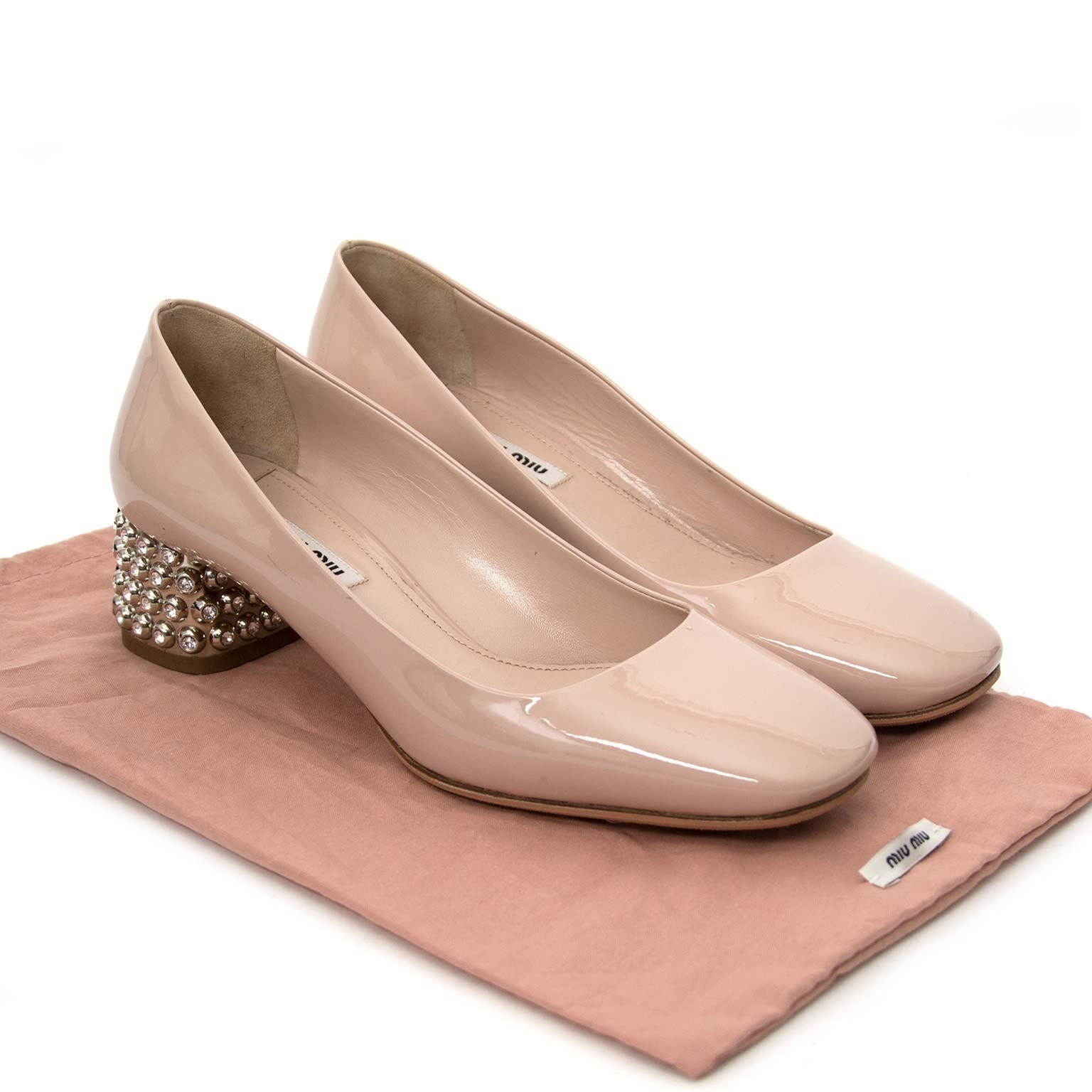 Miu Miu Crystalheel Nude Patent Leather Sandal