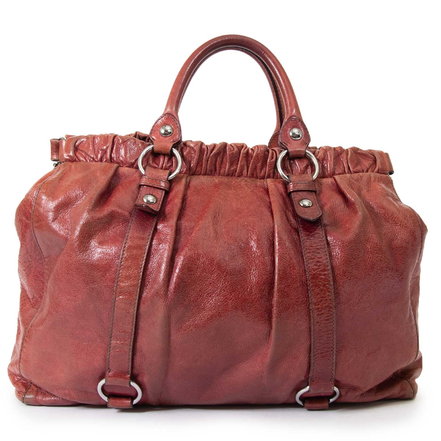 miu miu vitello lux gathered leather shopper now for sale at labellov vintage fashion webshop belgium