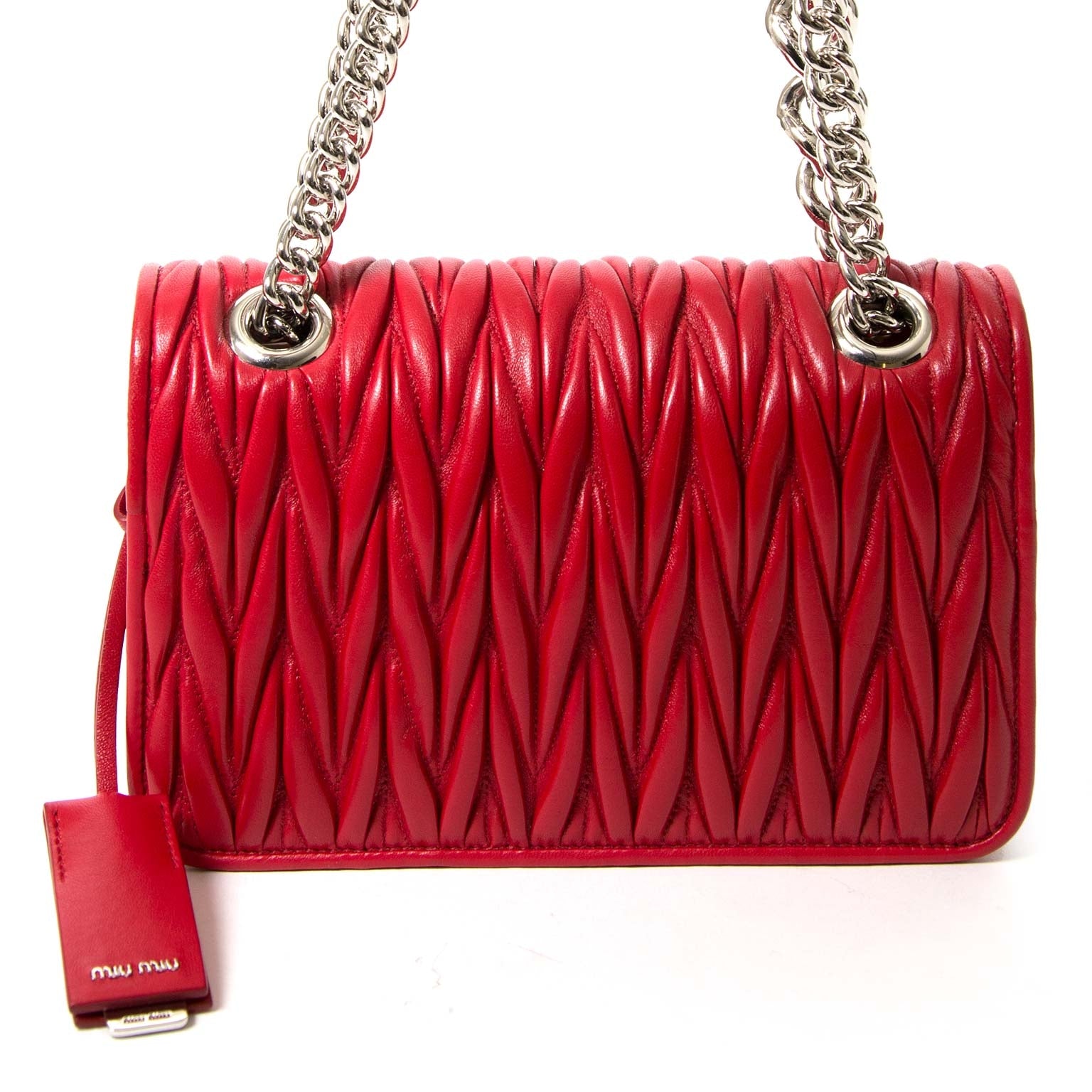 miu miu nappa matelasse club red shoulder bag now for sale at labellov vintage fashion webshop belgium