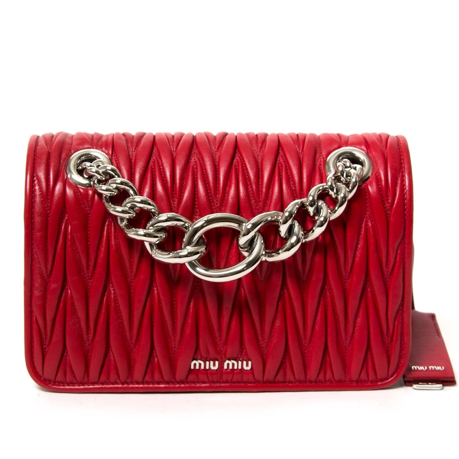 miu miu nappa matelasse club red shoulder bag now for sale at labellov vintage fashion webshop belgium