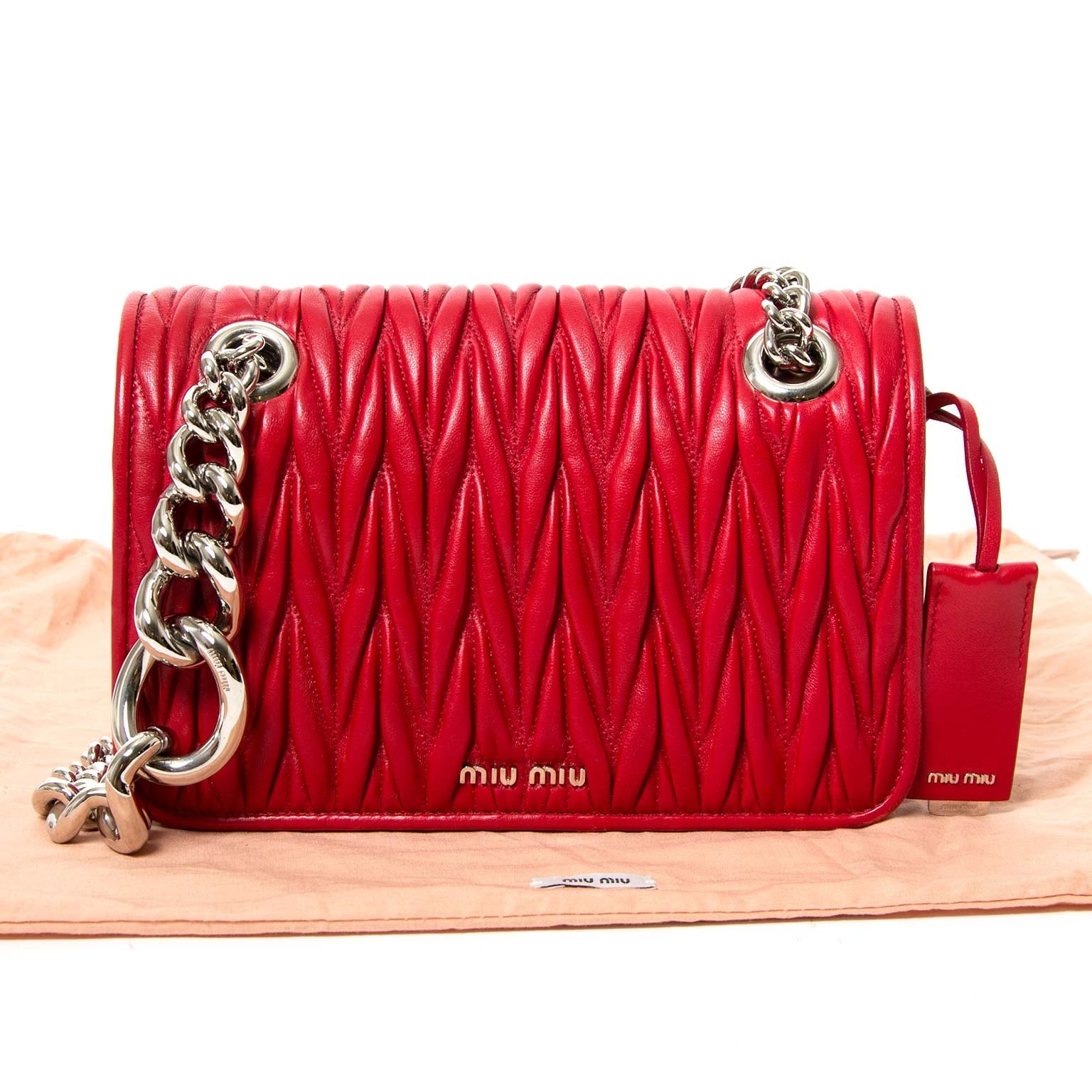 miu miu nappa matelasse club red shoulder bag now for sale at labellov vintage fashion webshop belgium