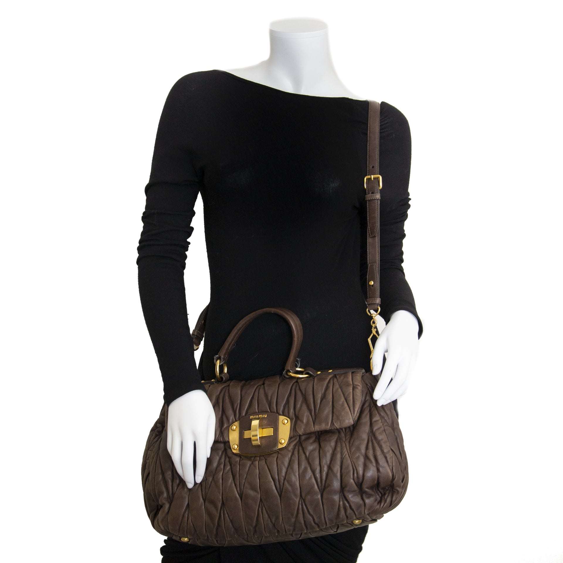 Miu Miu Matelasse Brown Leather Top Handle Bag now for sale at labellov vintage fashion webshop belgium