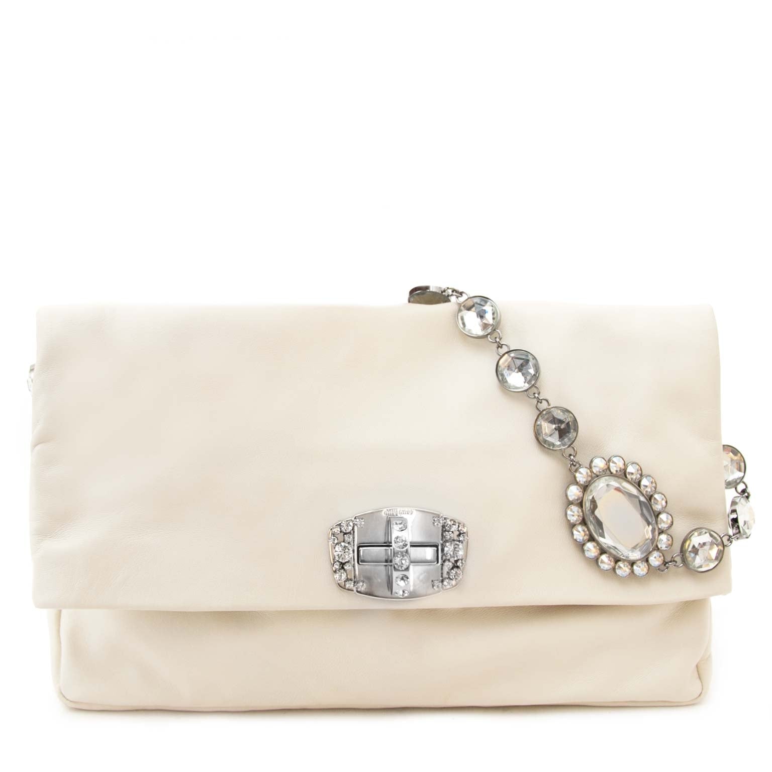 Miu Miu Clutch Wit En Zilverkleurige Stenen
