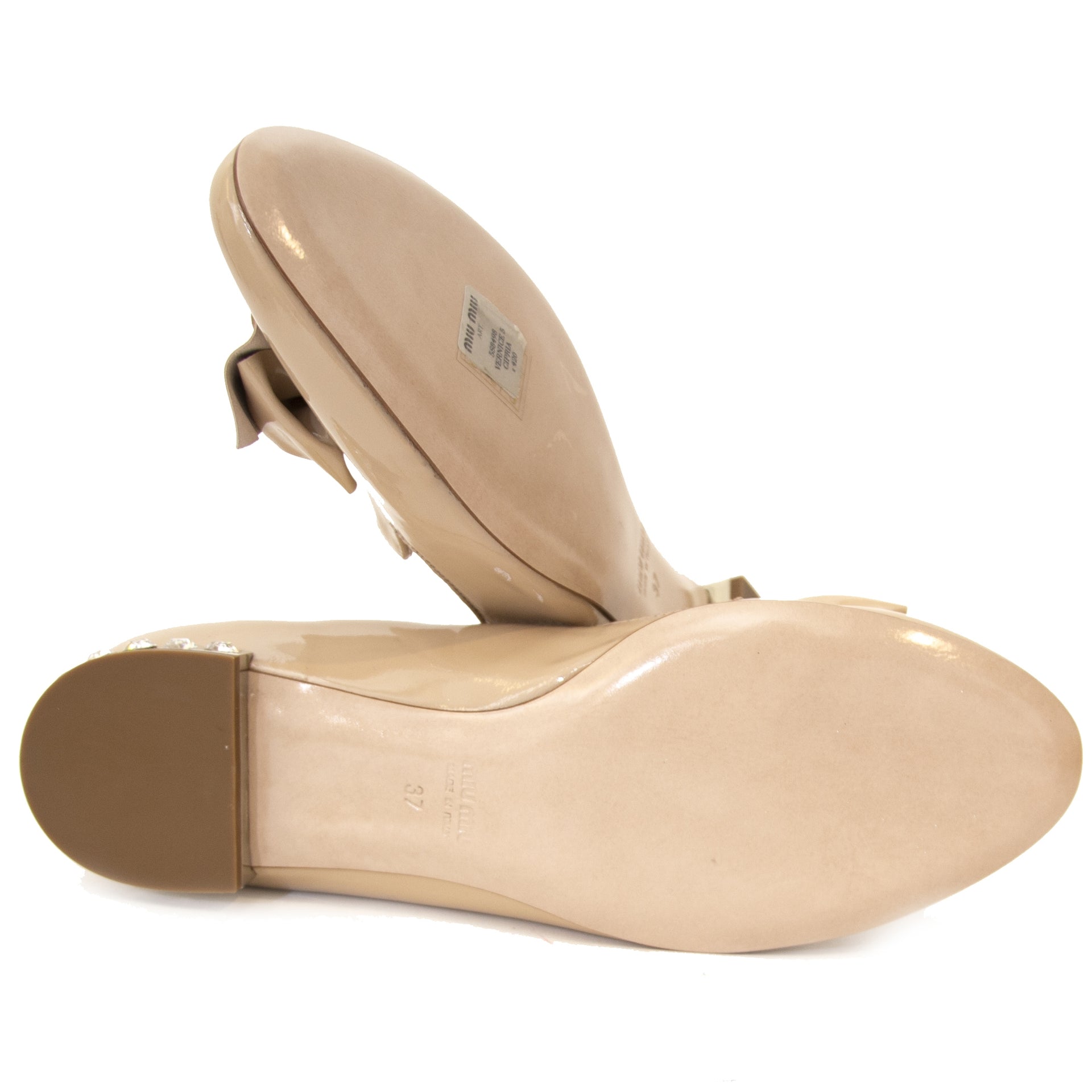 Miu Miu Beige Patent Jewel Heel Flats - Size 37 online at labellov.com for the best price