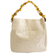 looking for a Miu Miu White Alligator Cire Embossed Patent Leather Tote with Leather & Tortoise Handle? Now online at labellov.com for the best price