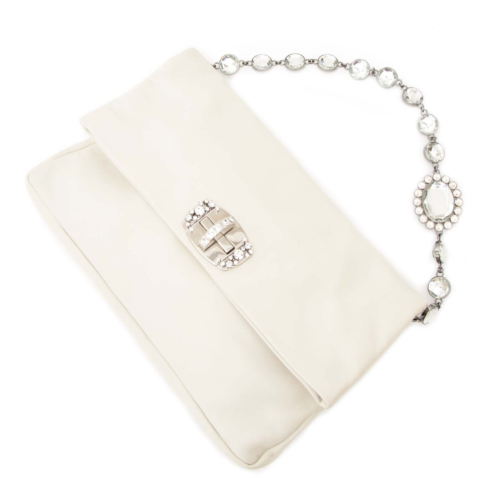 Miu Miu Clutch Wit En Zilverkleurige Stenen