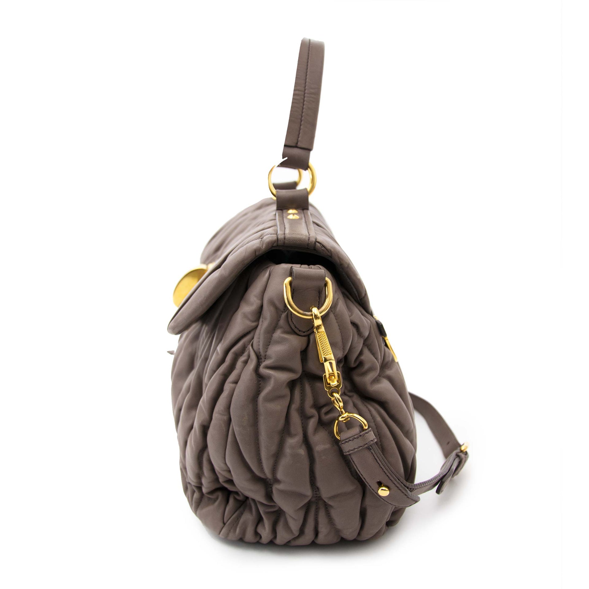 Miu Miu Taupe Pleated Shoulder Bag te koop