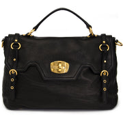 Buy Miu Miu black top handle bag with gold toned hardware at the right price at LabelLOV vintage webshop. Luxe, vintage, fashion. Safe and secure online shopping. Antwerp, Belgium.