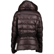 Moncler Burgundy Angers Belted Down Jacket - Size 6 for the best price available online at Labellov secondhand luxury in Antwerp