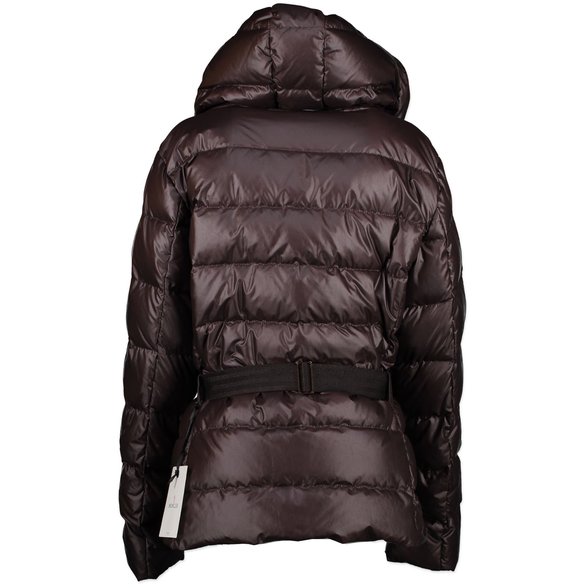 Moncler Burgundy Angers Belted Down Jacket - Size 6 for the best price available online at Labellov secondhand luxury in Antwerp
