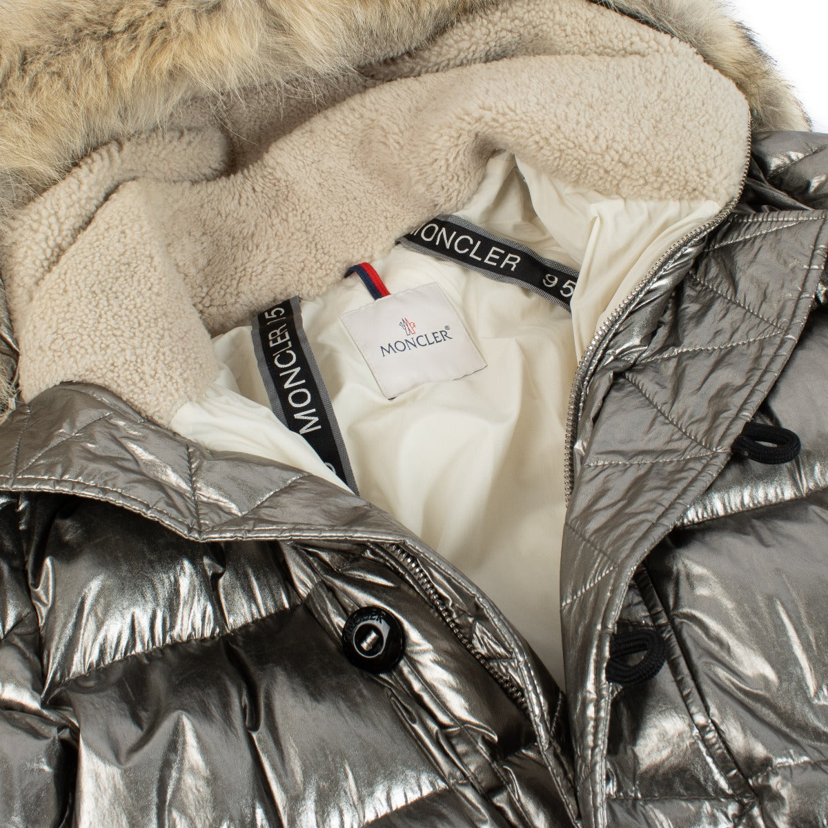 Moncler Fall/Winter 2017 Silver Fur-Trimmed Inuit Long Down Jacket - Size 1