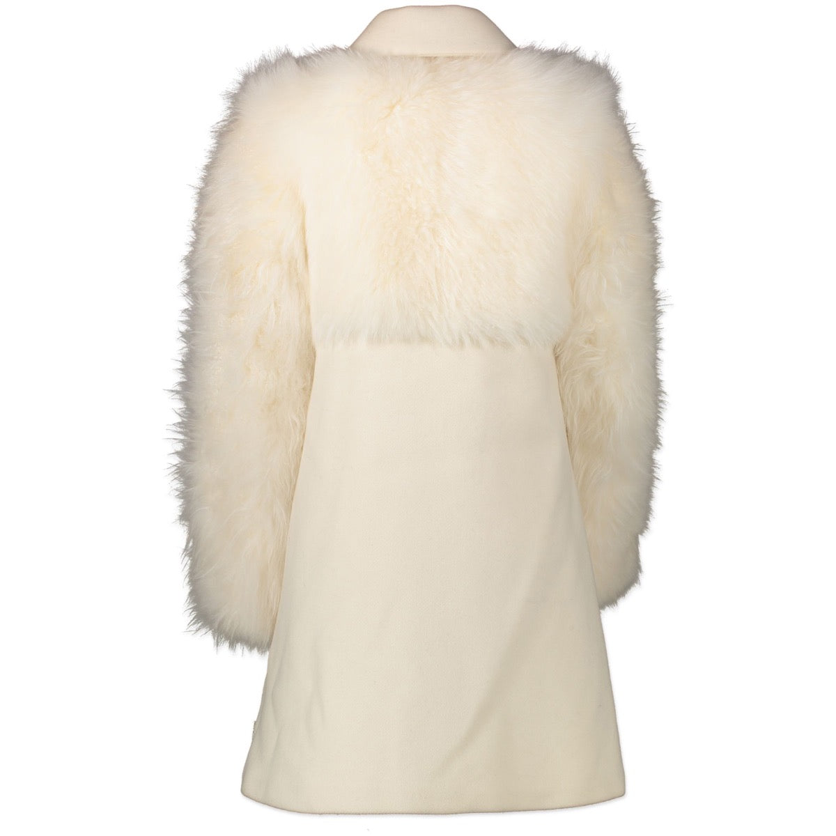 Online kopen van een tweedehands authentieke Moncler Jas in wit met bont maat xs.